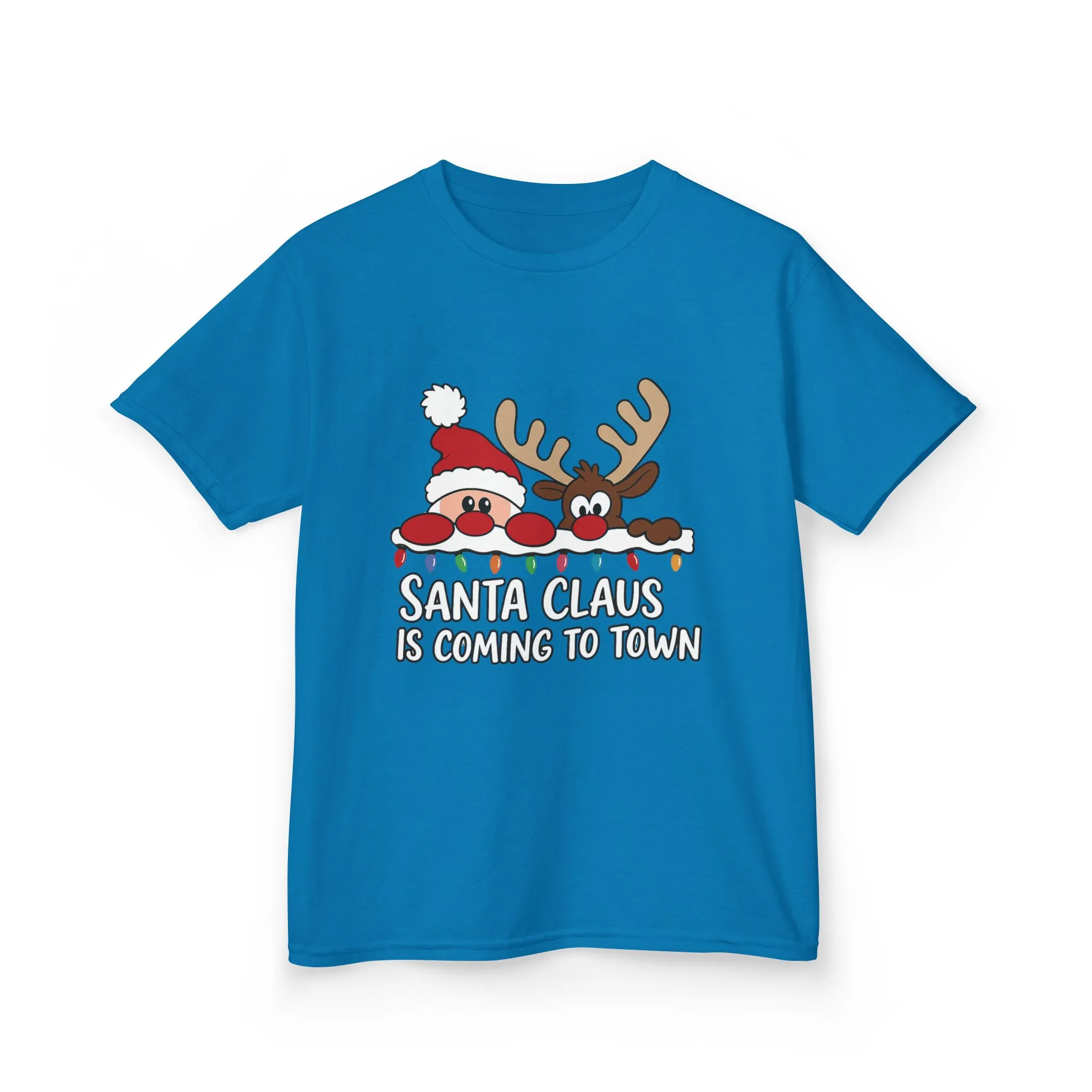 Santa Claus Is Coming to Town Kids Christmas T-Shirt, Cute Reindeer - Santa Holiday Tee - Image 9