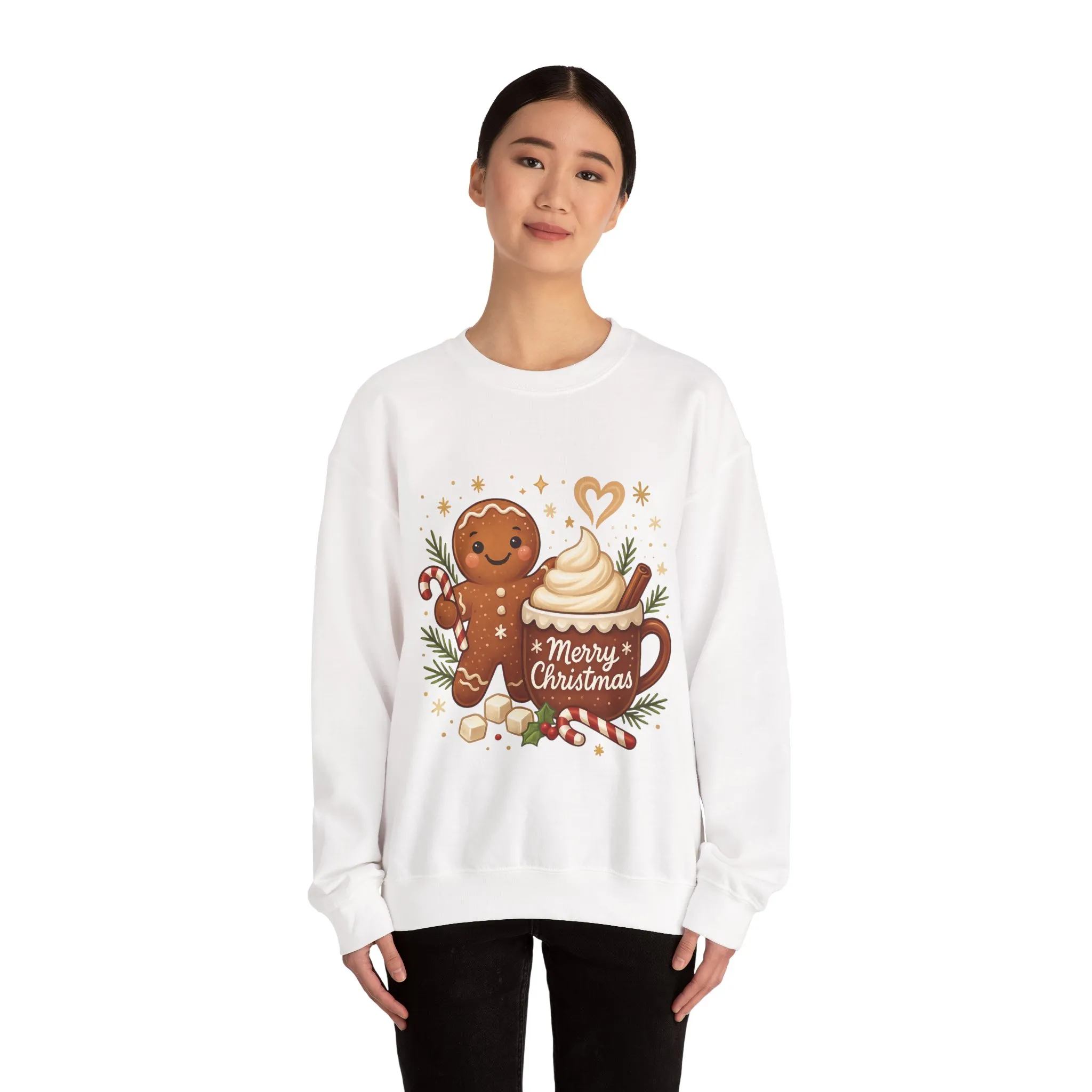 Women's Gingerbread - Hot Cocoa Christmas Sweatshirt, Cozy Holiday Pullover, Women's Heavy Blend™ Crewneck Sweatshirt - Image 5
