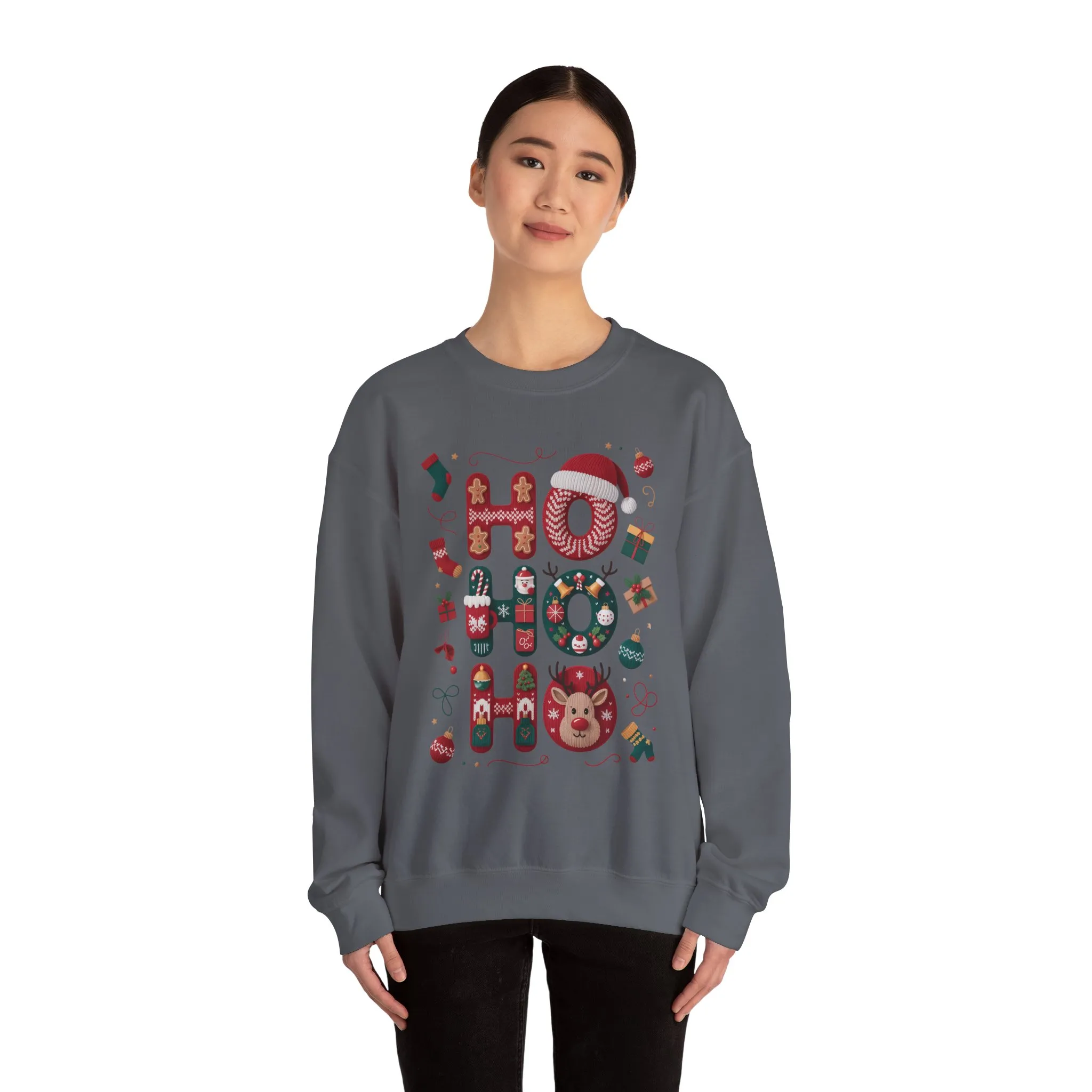 Ho Ho Ho Christmas Sweatshirt, Cute Women's Holiday Hoodie - T-Shirt, Festive Gingerbread - Reindeer Design, Cozy Winter Christmas Jumper - Image 17
