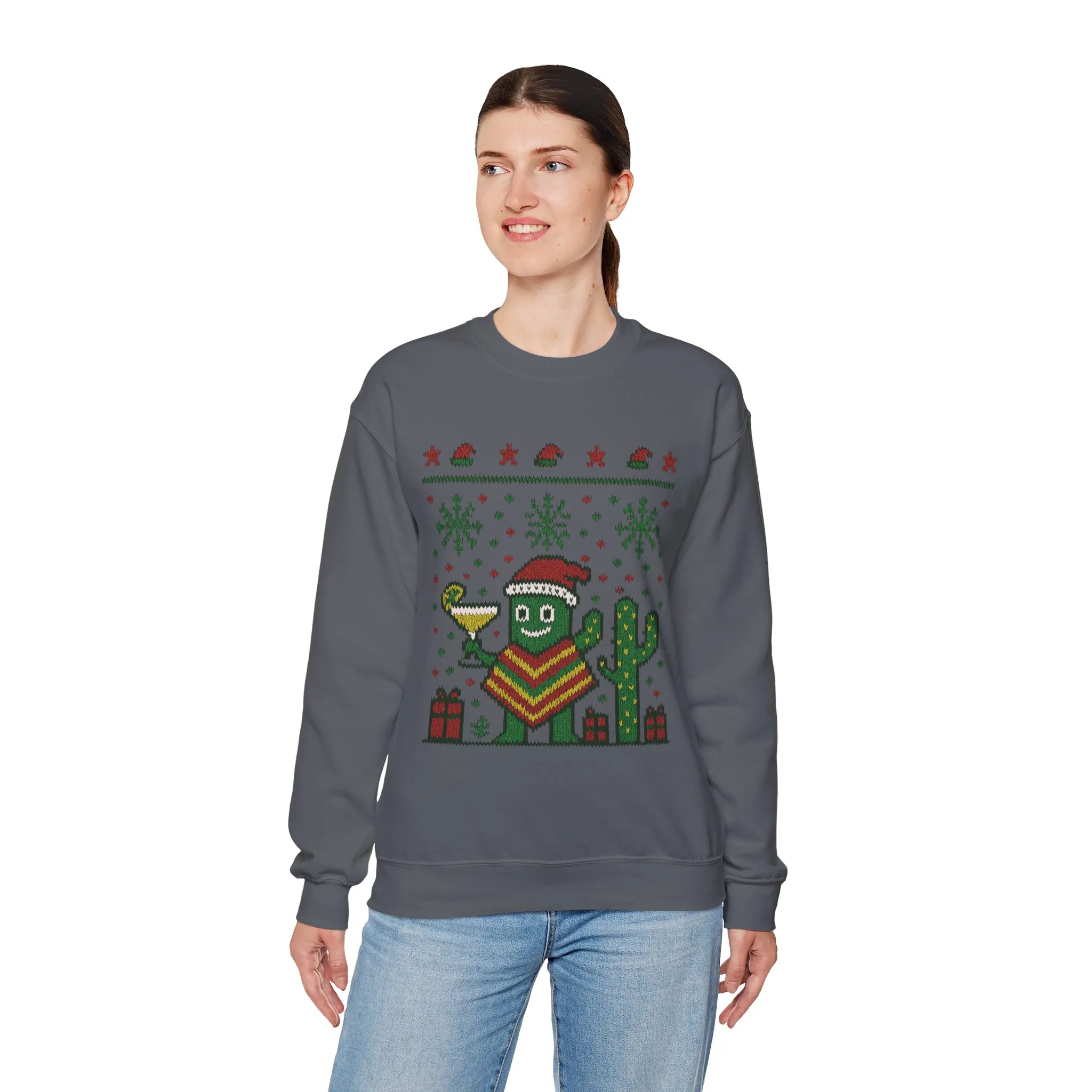 Festive Cactus Christmas Women's Sweatshirt, Funny Santa Hat Holiday Pullover, Women's Heavy Blend™ Crewneck Sweatshirt - Image 15