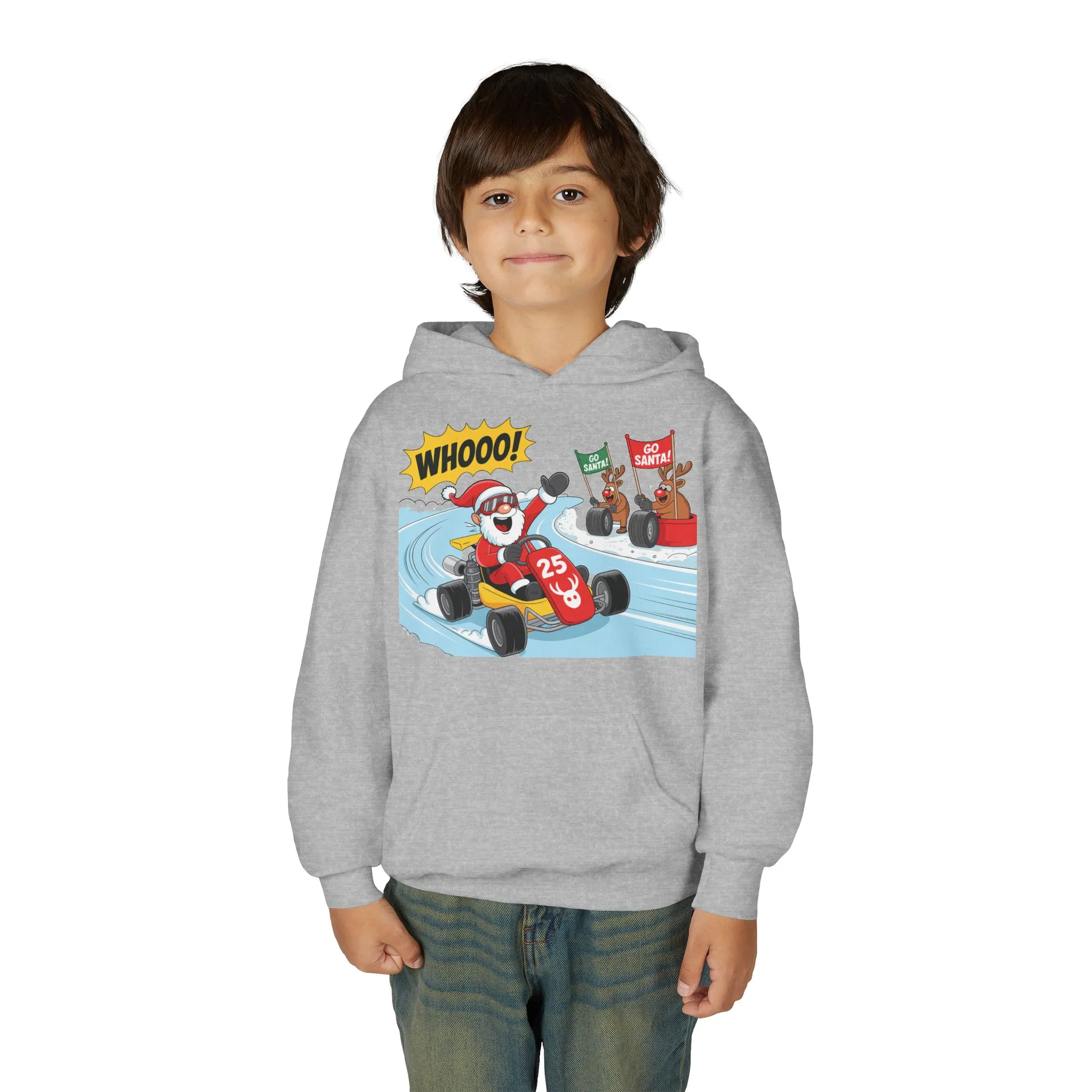 Go Santa Kart Racing Christmas Hoodie, Funny Santa - Reindeer Holiday Sweatshirt for Kids, Cute Christmas Jumper Youth Gift - Image 15