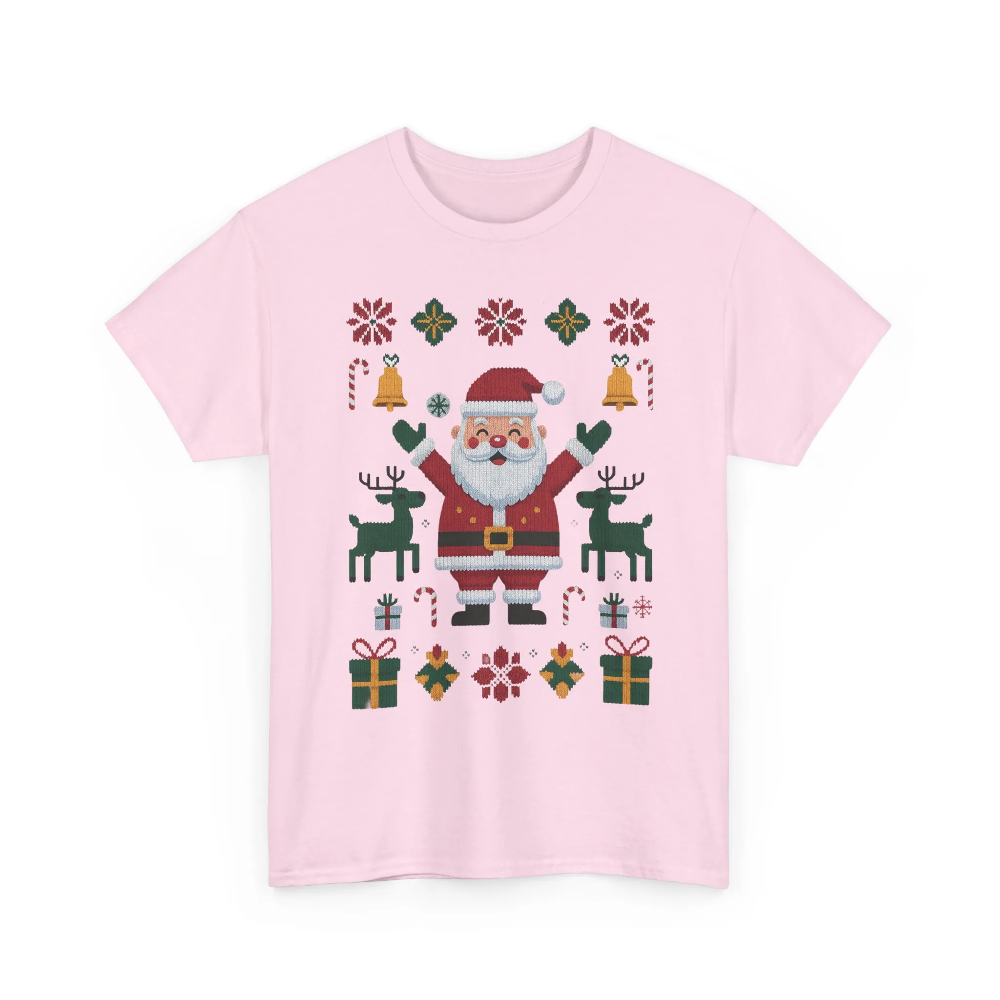 Santa Christmas T-Shirt, Cute Reindeer Holiday Tee, Classic Nordic Christmas Shirt for Women - Image 2