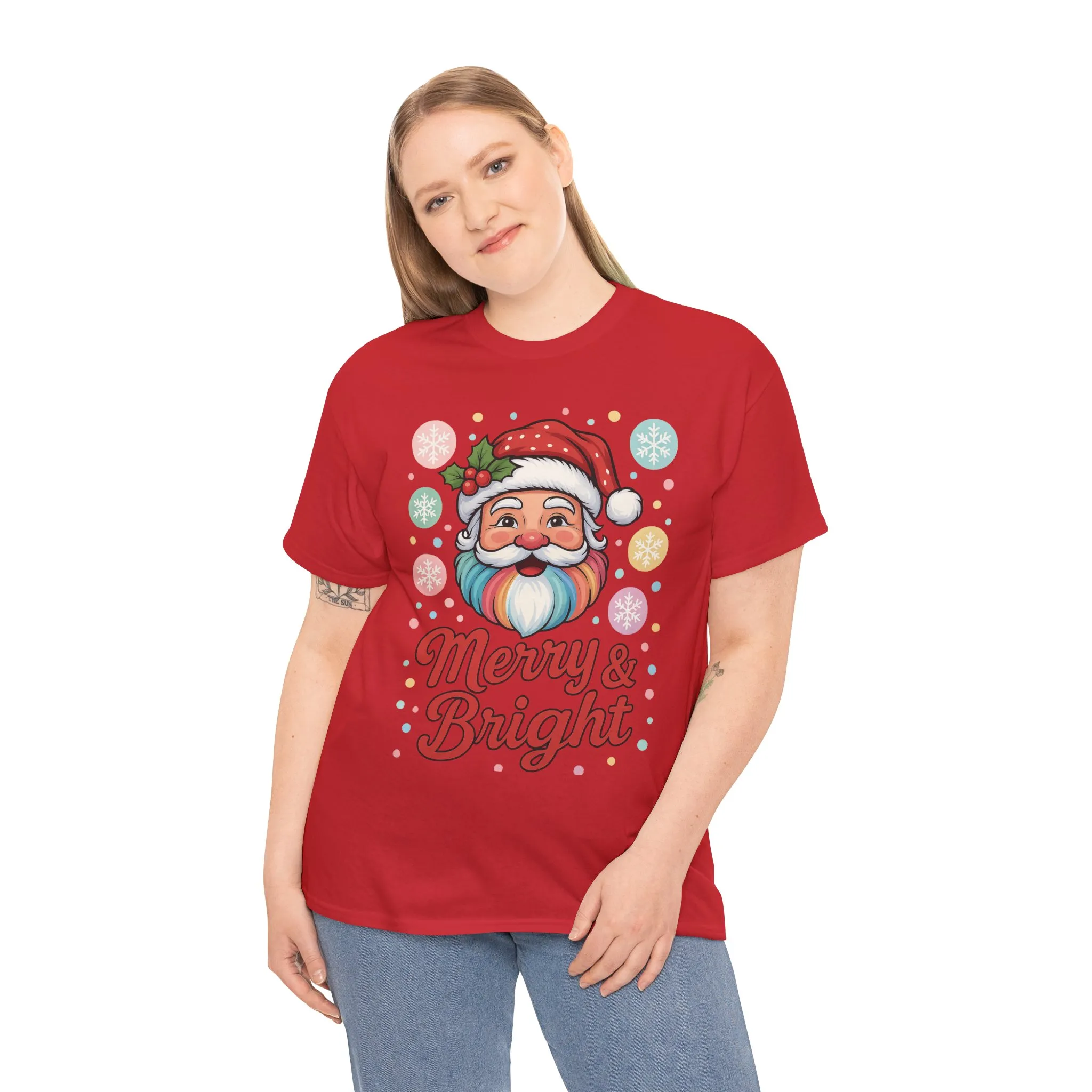 Merry - Bright Santa Christmas T-Shirt, Retro Pastel Christmas Tee, Cute Holiday Shirt for Women - Image 27