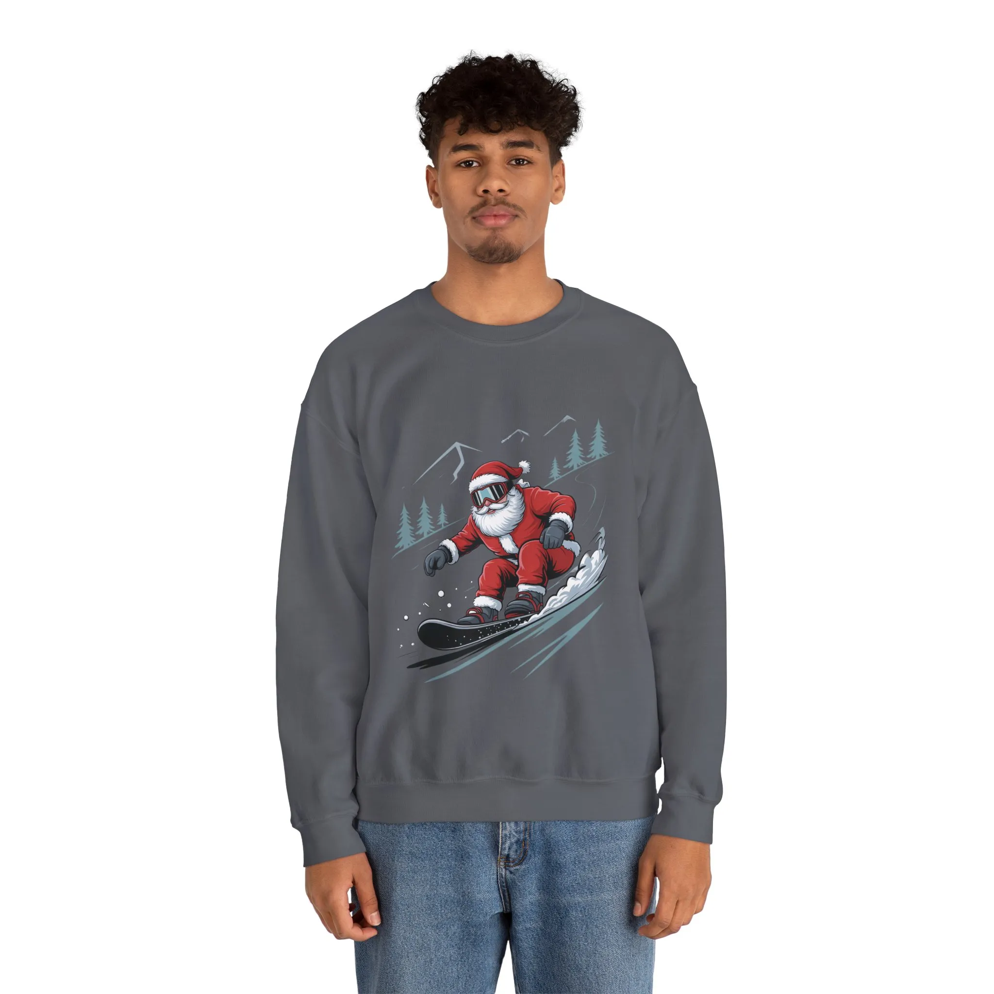 Snowboard Santa Christmas Sweatshirt, Cool Funny Holiday Sweater for Men, Santa Snowboarding Winter Jumper - Image 20