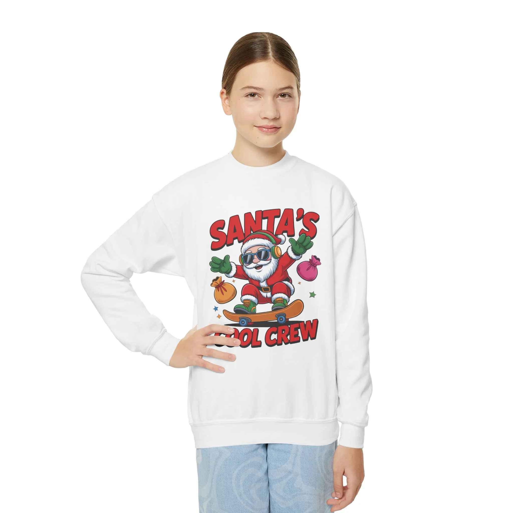 Santa's Cool Crew Youth Sweatshirt, Funny Santa Skateboard Christmas Pullover for Boys, Youth Crewneck Sweatshirt - Image 6