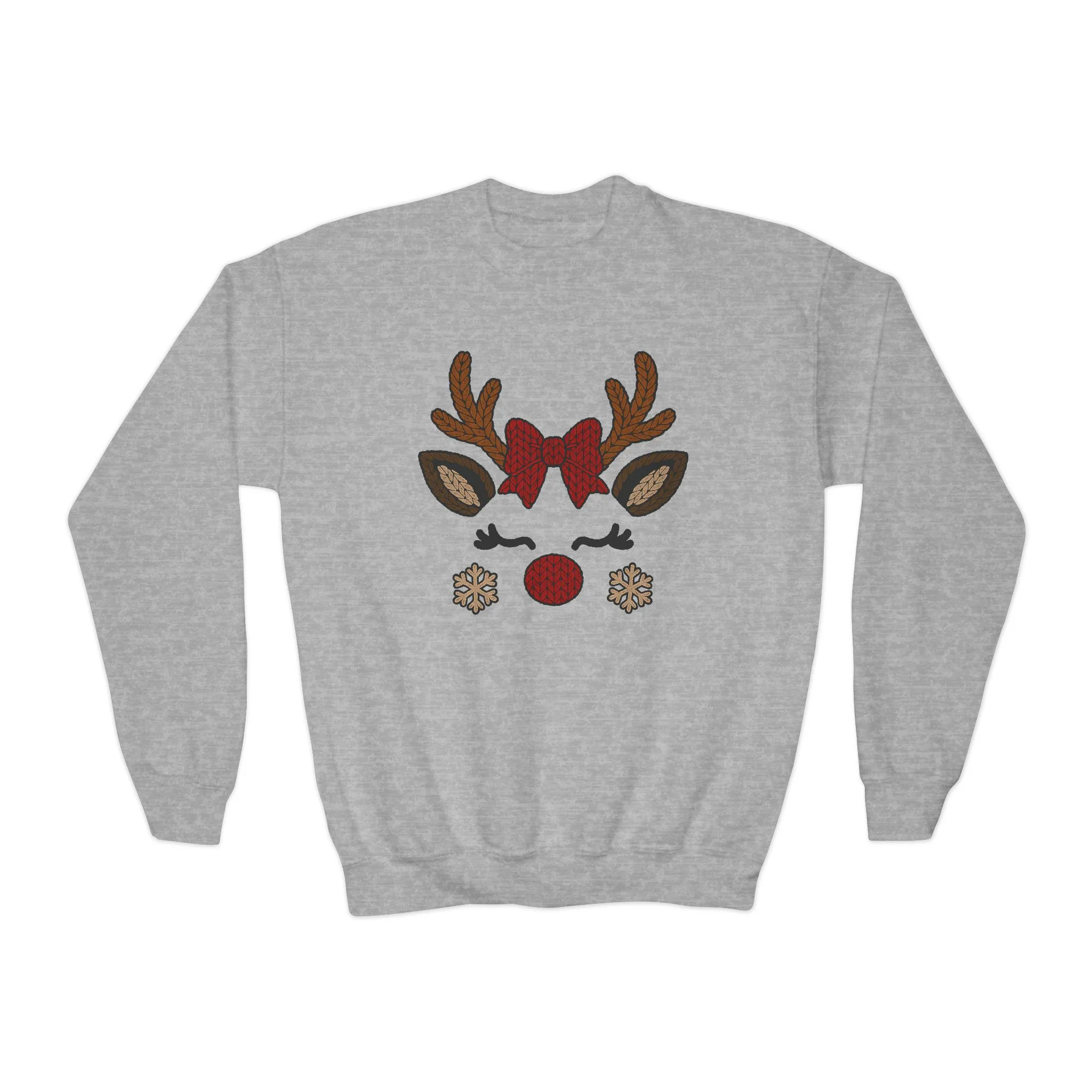 Girls Reindeer Face Christmas Sweatshirt, Cute Knitted Holiday Pullover, Mother-Daughter Matching Outfit - Image 2