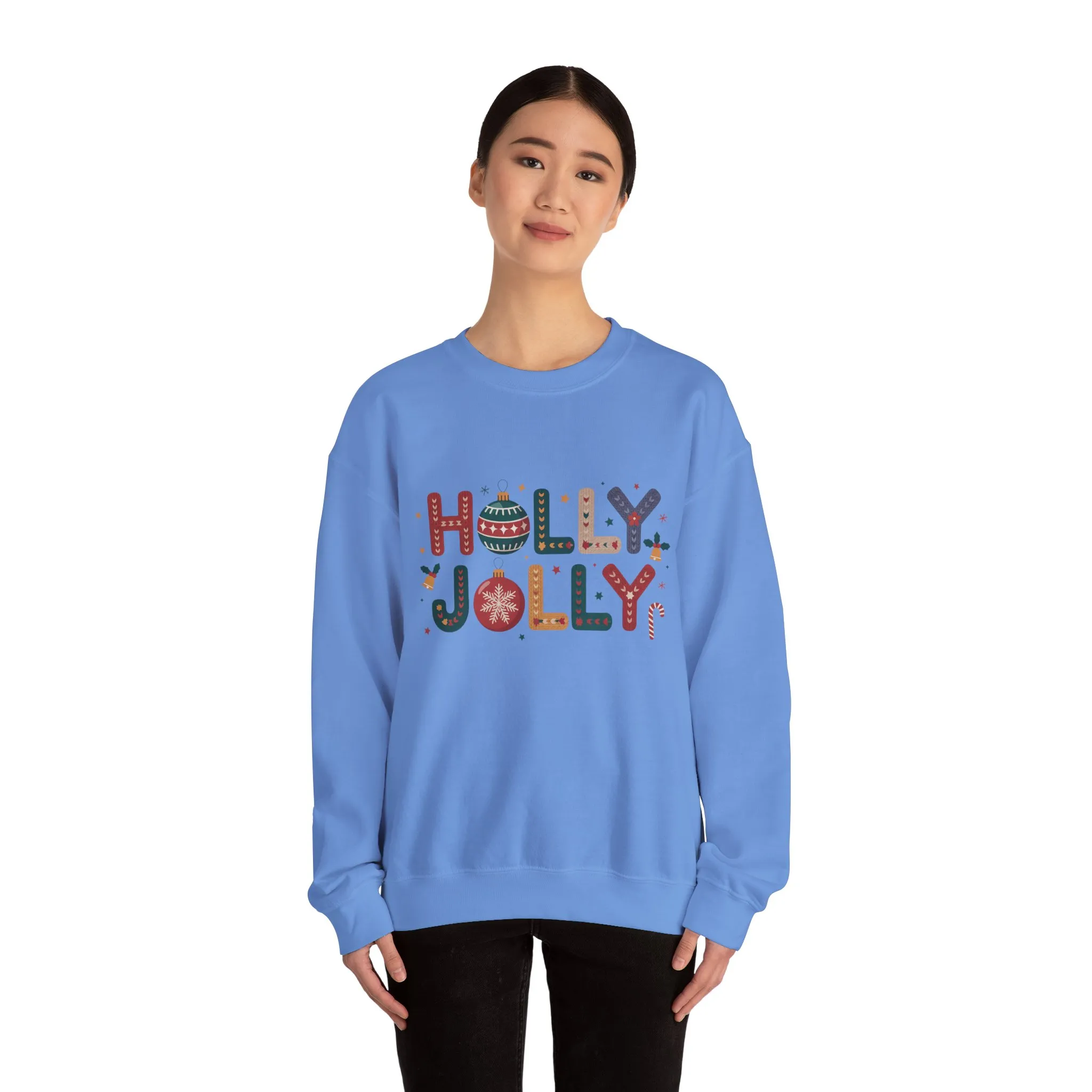 Women's Holly Jolly Christmas Sweatshirt, Ornament Letter Design, Cozy Holiday Pullover, Mother-Daughter Matching Outfit - Image 14