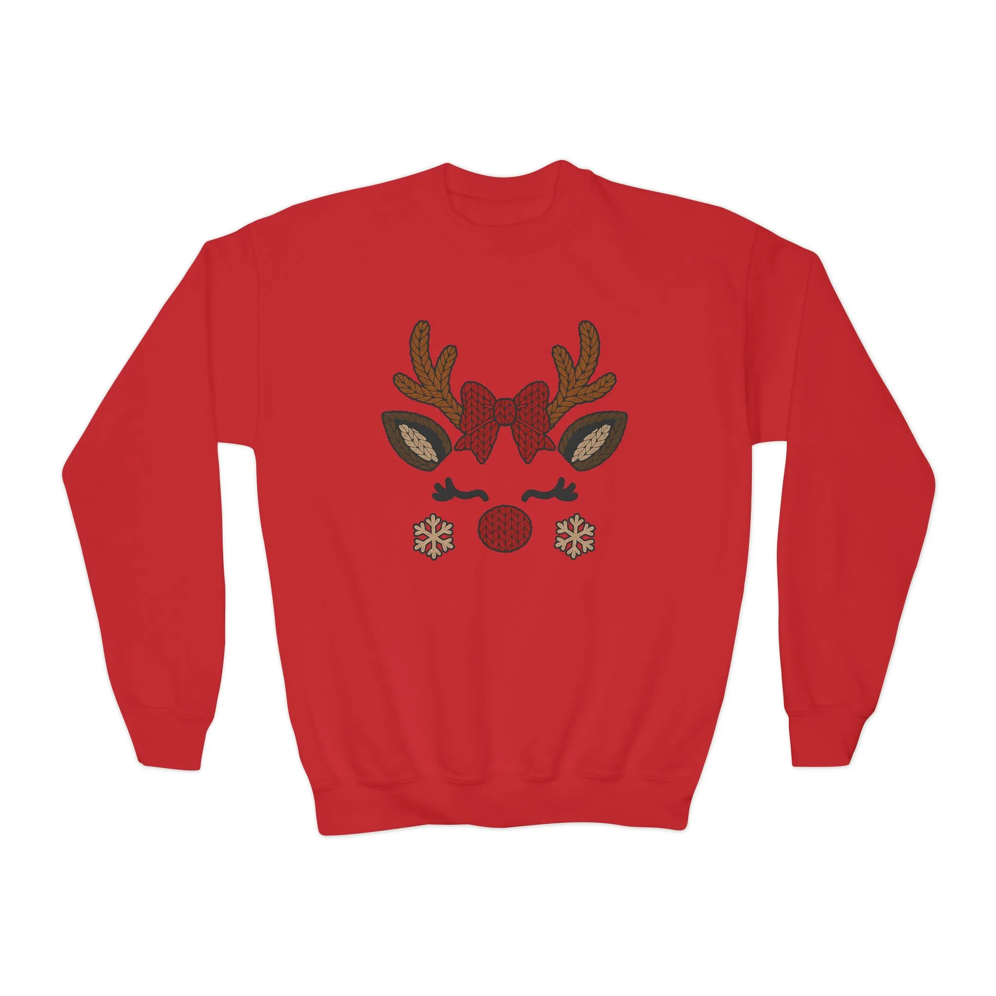 Girls Reindeer Face Christmas Sweatshirt, Cute Knitted Holiday Pullover, Mother-Daughter Matching Outfit - Image 11