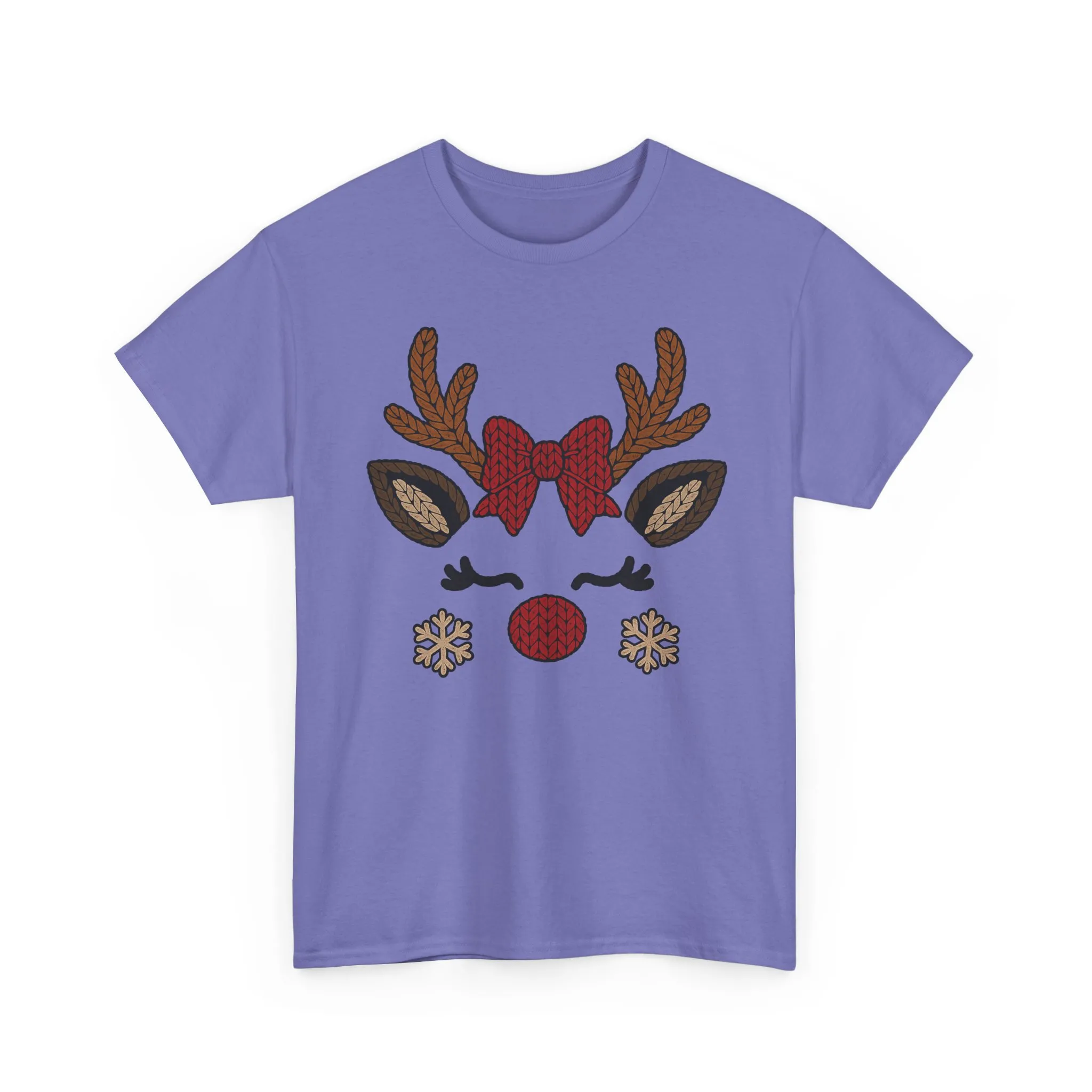 Women's Reindeer Face Christmas T-Shirt, Cute Knitted Holiday Tee, Mother-Daughter Matching Outfit - Image 2