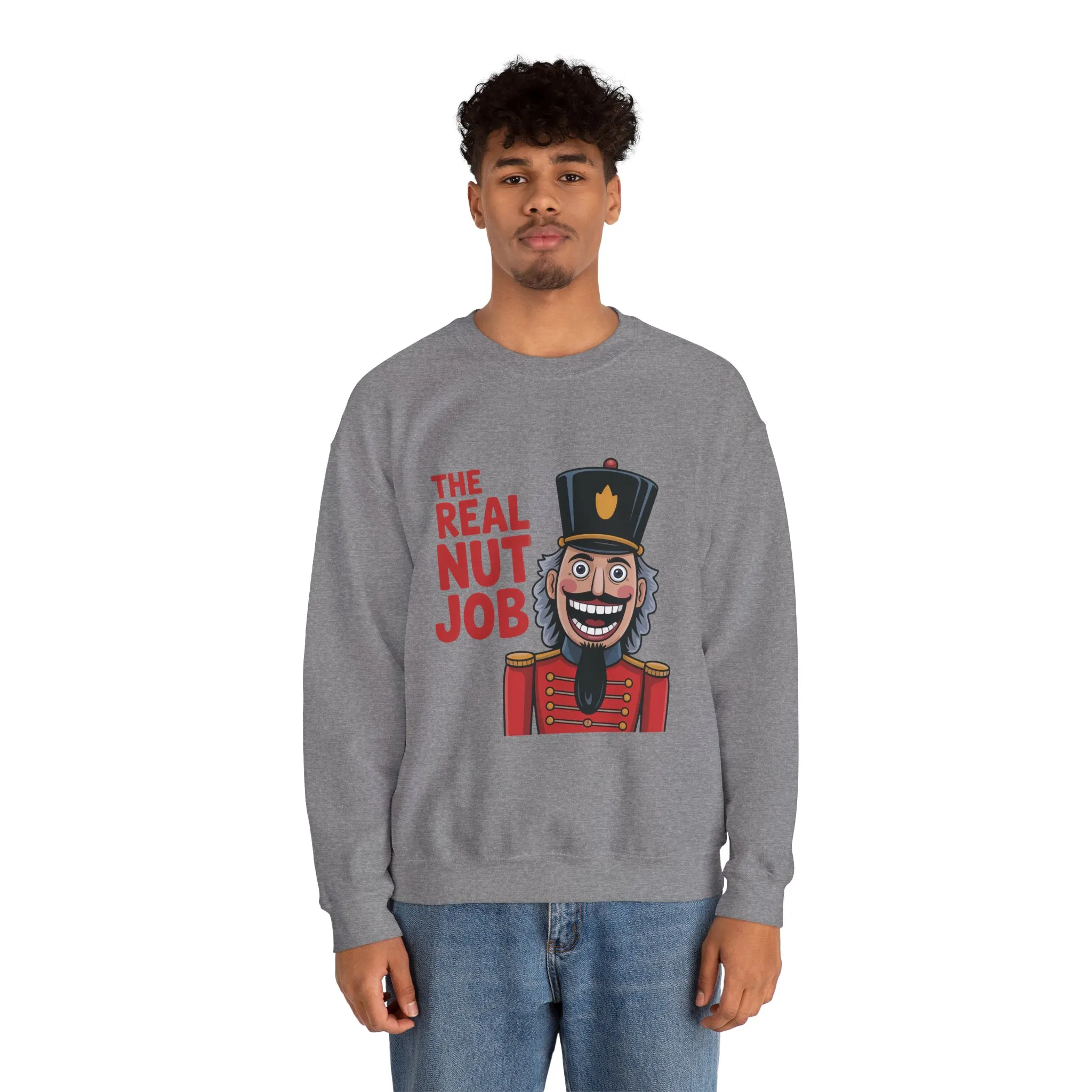 The Real Nut Job Men's Sweatshirt, Funny Nutcracker Christmas Sweater, Holiday Gift for Him - Image 8