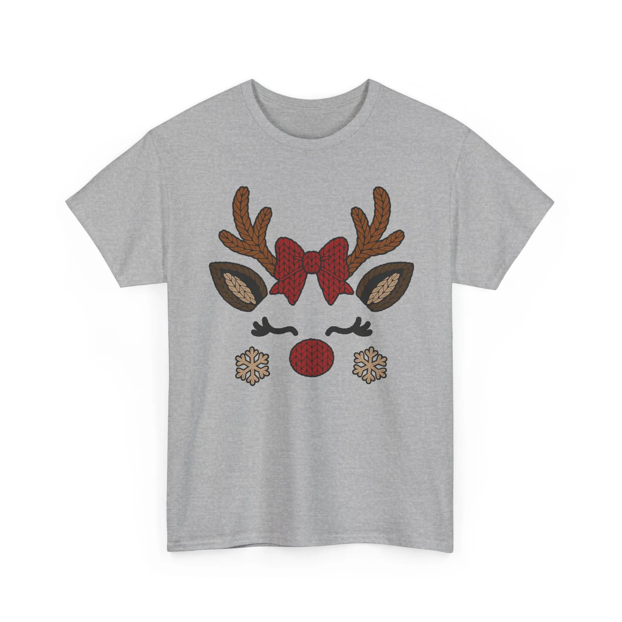 Women's Reindeer Face Christmas T-Shirt, Cute Knitted Holiday Tee, Mother-Daughter Matching Outfit - Image 7