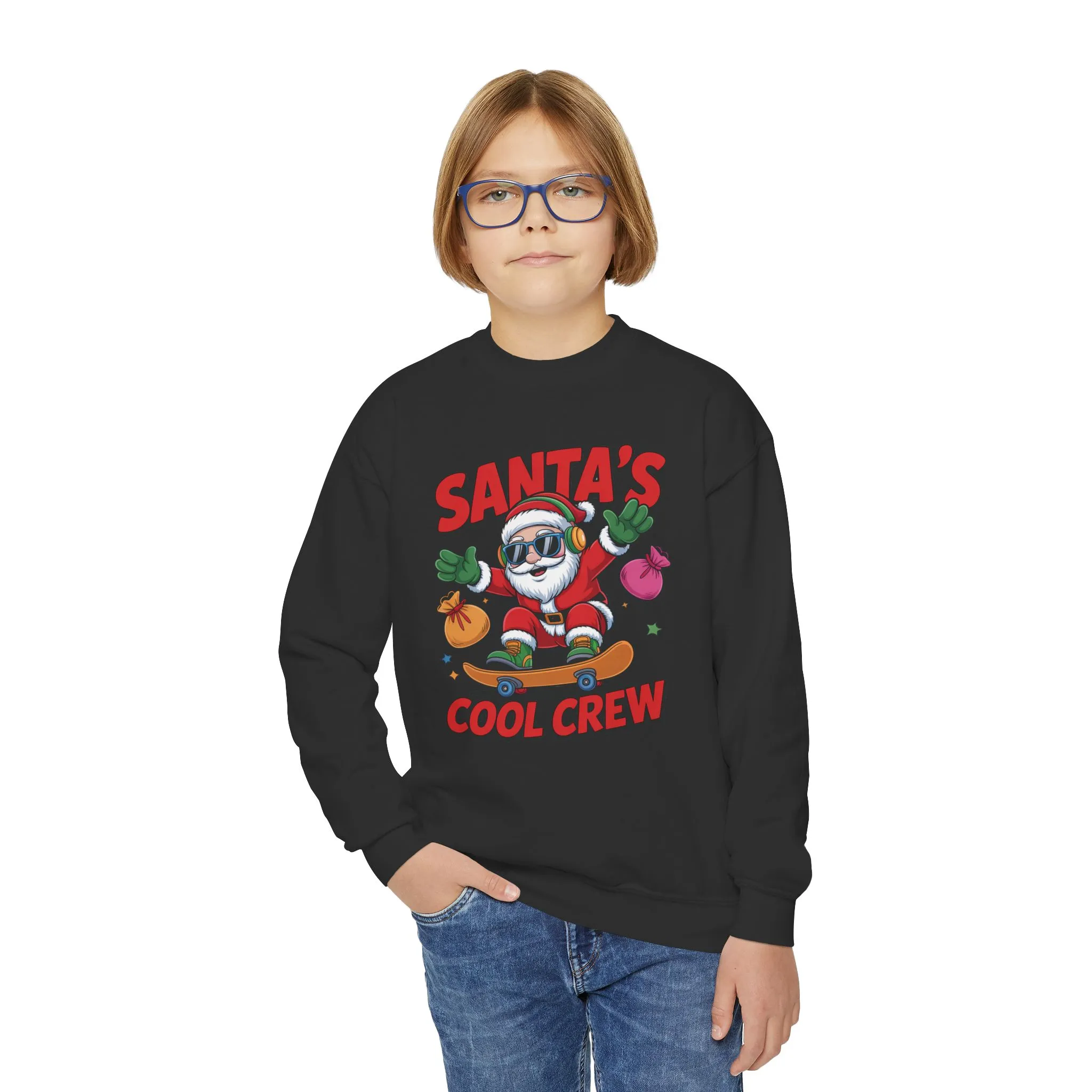 Santa's Cool Crew Youth Sweatshirt, Funny Santa Skateboard Christmas Pullover for Boys, Youth Crewneck Sweatshirt - Image 8