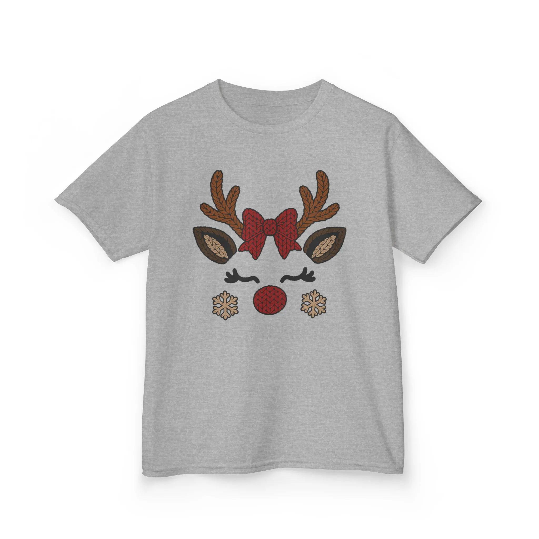Girls Reindeer Face Christmas T-Shirt, Cute Holiday Tee, Mother-Daughter Matching Outfit - Image 3