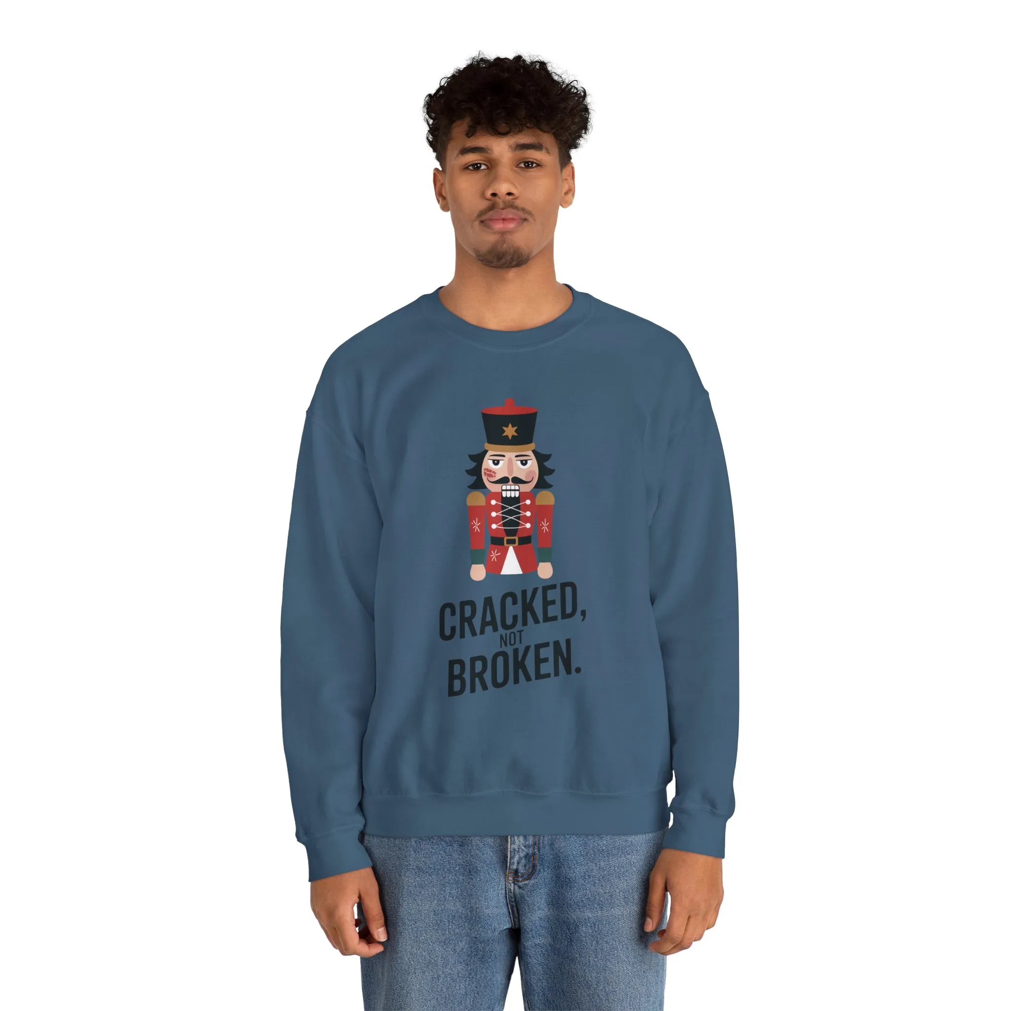 Funny Nutcracker Christmas Shirt for Men, Cracked Not Broken Sweatshirt, Holiday Humor Gift, Festive Winter Outfit - Image 18