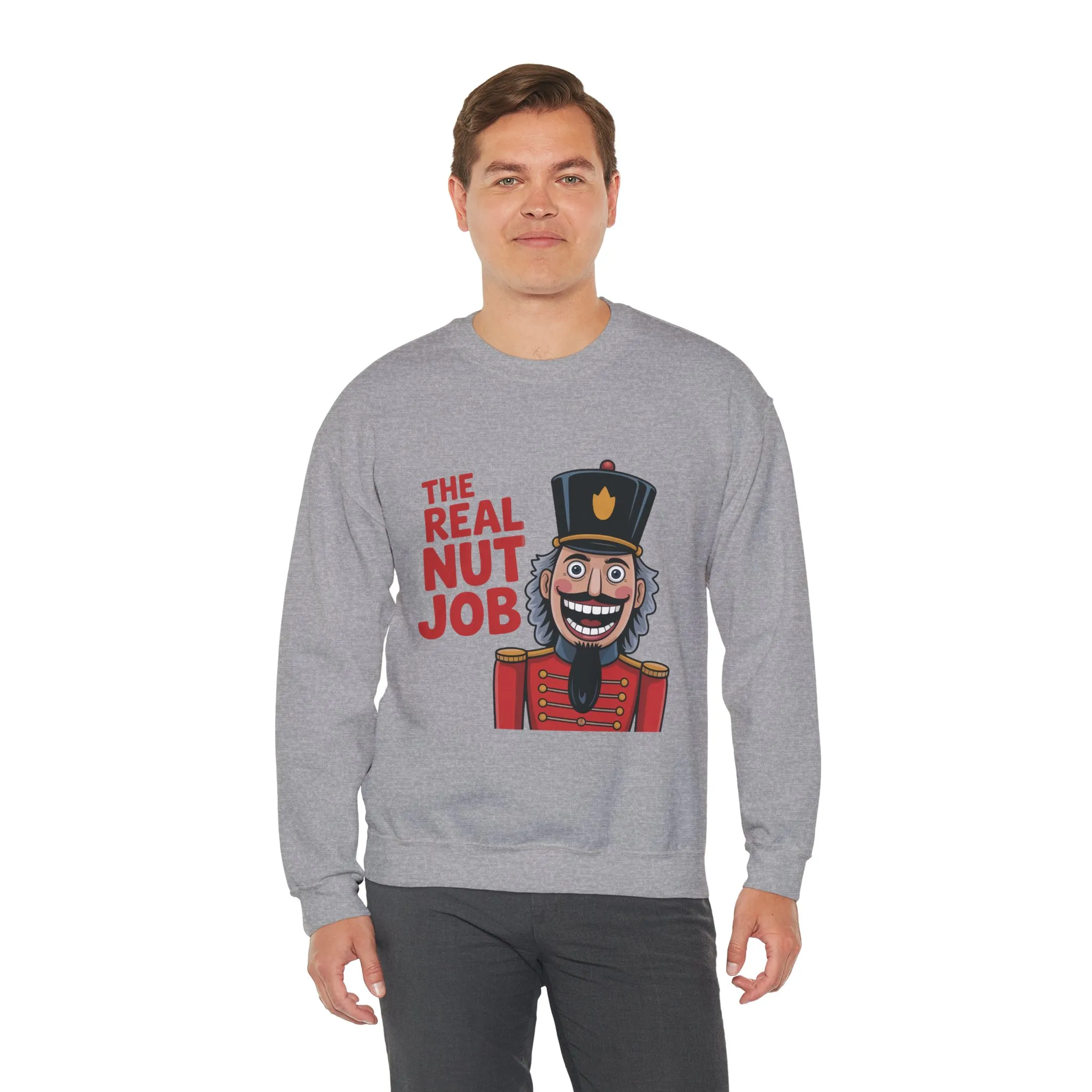 The Real Nut Job Men's Sweatshirt, Funny Nutcracker Christmas Sweater, Holiday Gift for Him - Image 6