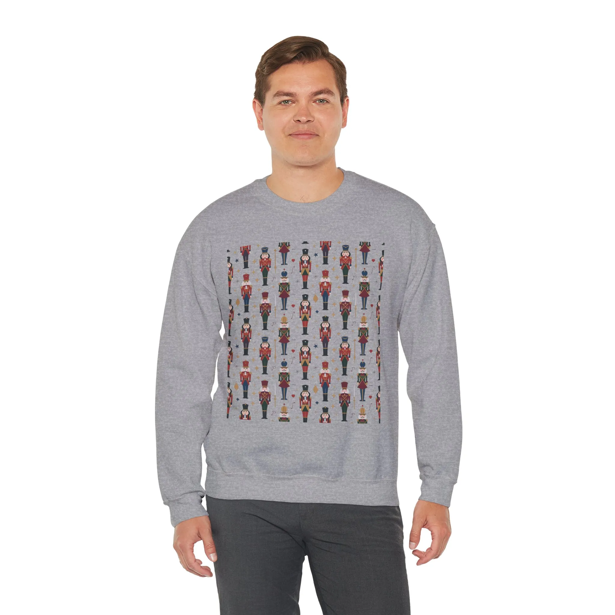 Nutcracker Pattern Men's Sweatshirt, Festive Christmas Pullover, Holiday Gift for Him