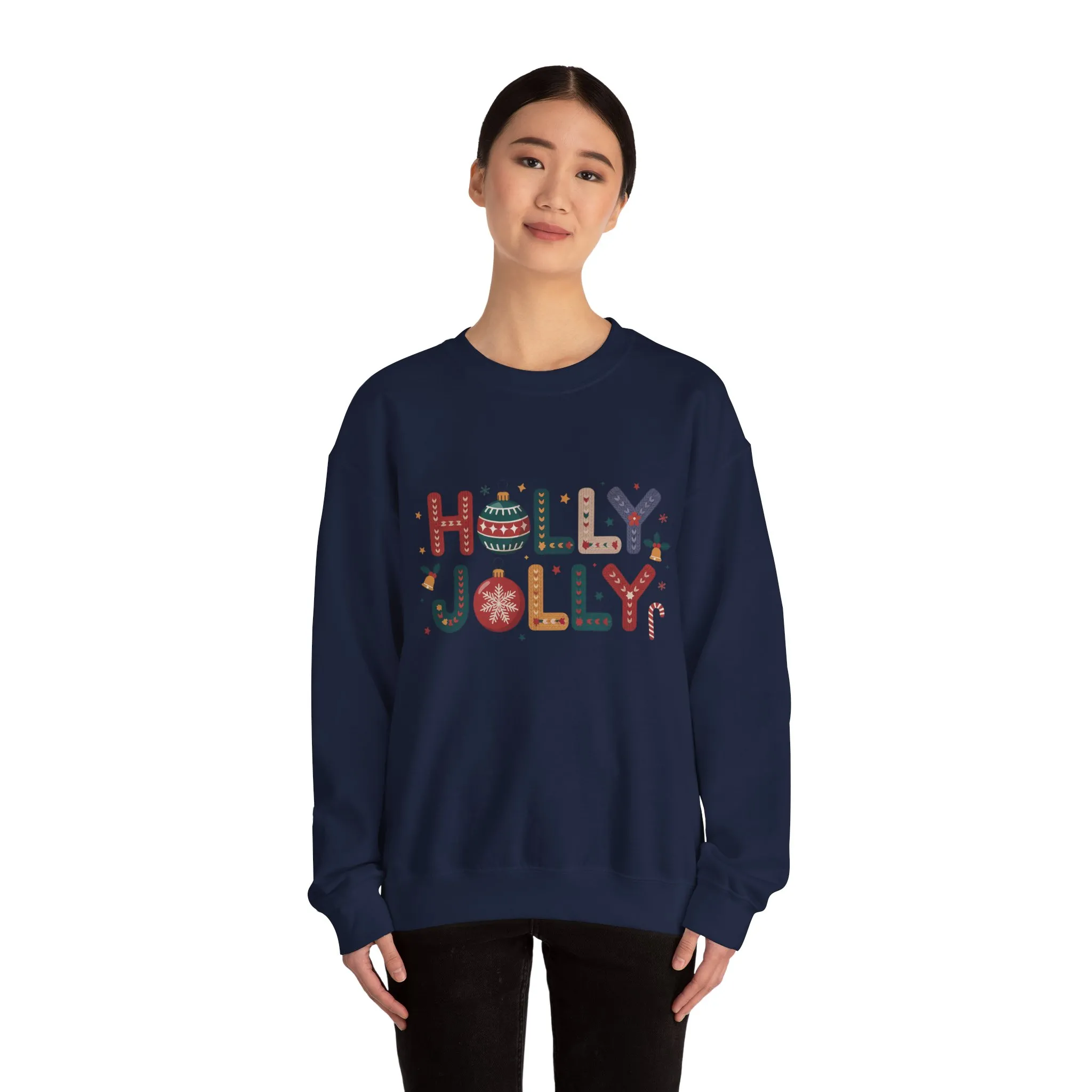 Women's Holly Jolly Christmas Sweatshirt, Ornament Letter Design, Cozy Holiday Pullover, Mother-Daughter Matching Outfit - Image 20