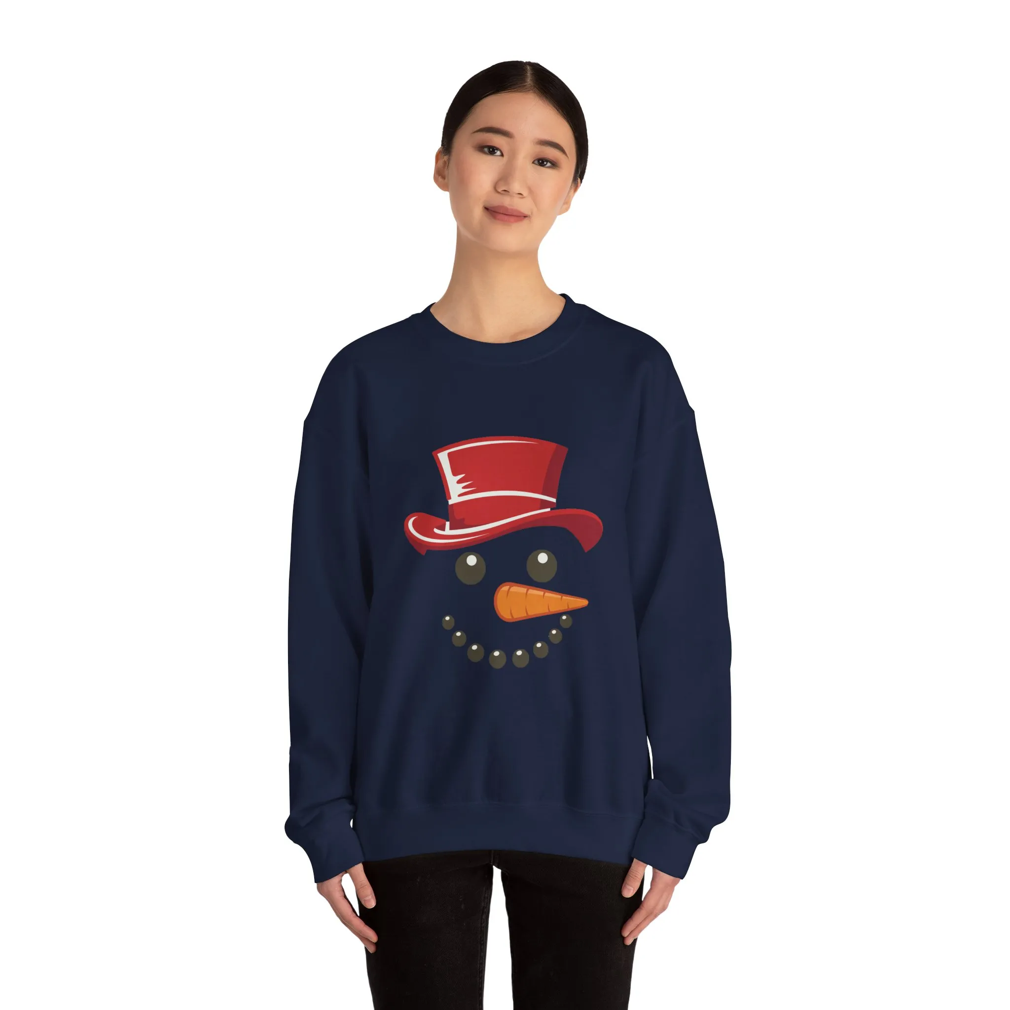 Snowman Face Christmas Sweatshirt, Cute Minimalist Holiday Crewneck, Red Hat Snowman Design, Unisex Winter Gift, Unisex Crewneck Sweatshirt - Image 23