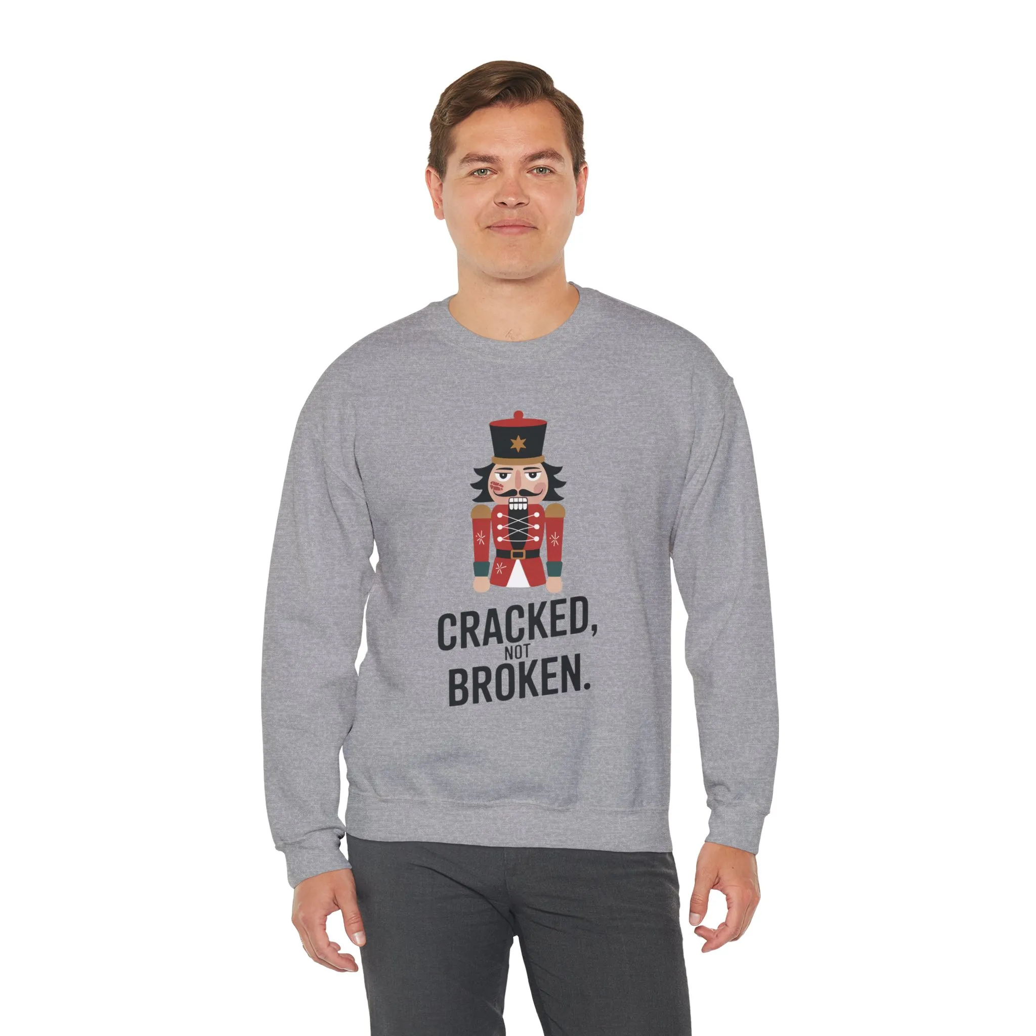 Funny Nutcracker Christmas Shirt for Men, Cracked Not Broken Sweatshirt, Holiday Humor Gift, Festive Winter Outfit - Image 8