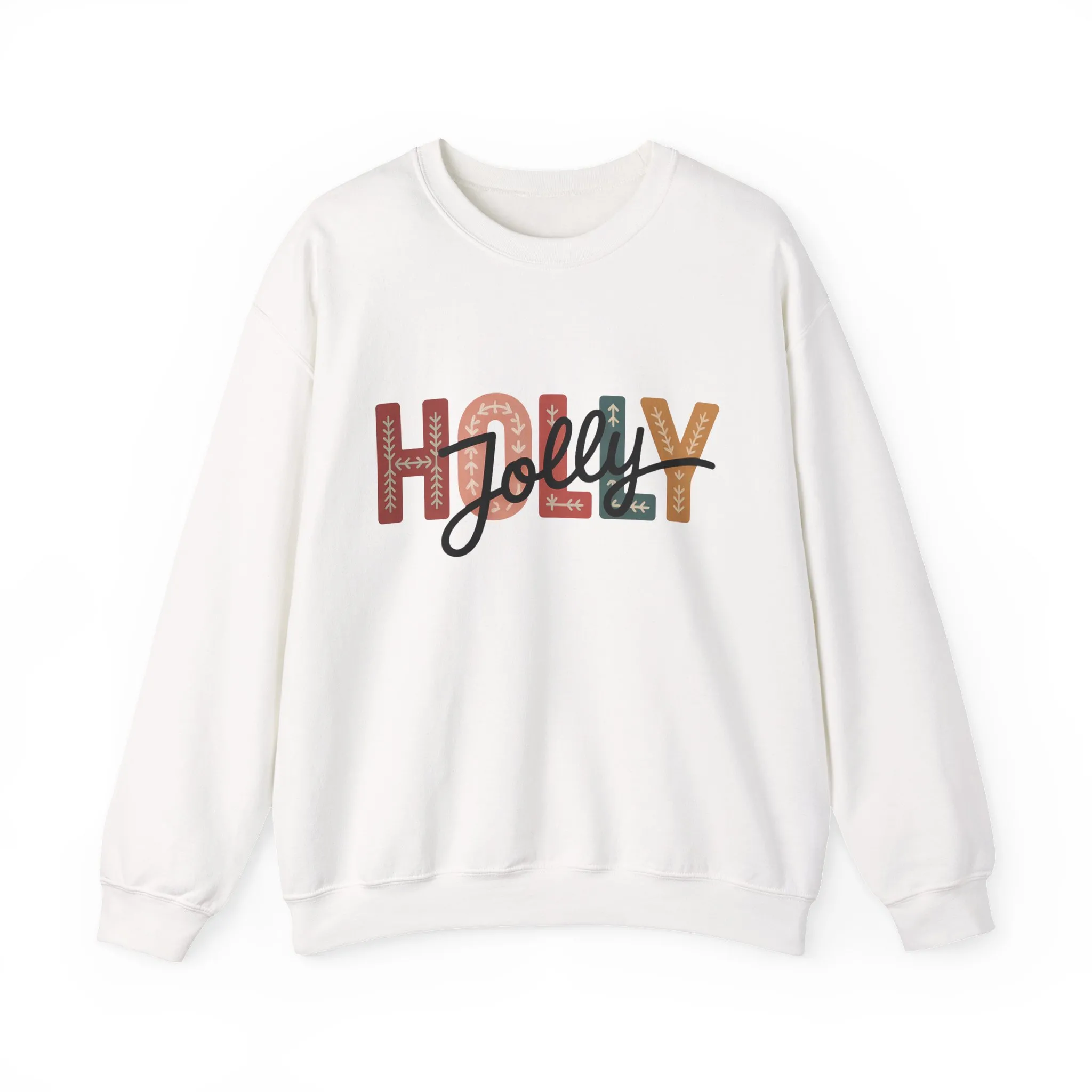 Women's Holly Jolly Christmas Sweatshirt, Minimal Festive Letter Design, Cozy Holiday Pullover, Mother-Daughter Matching Outfit - Image 2