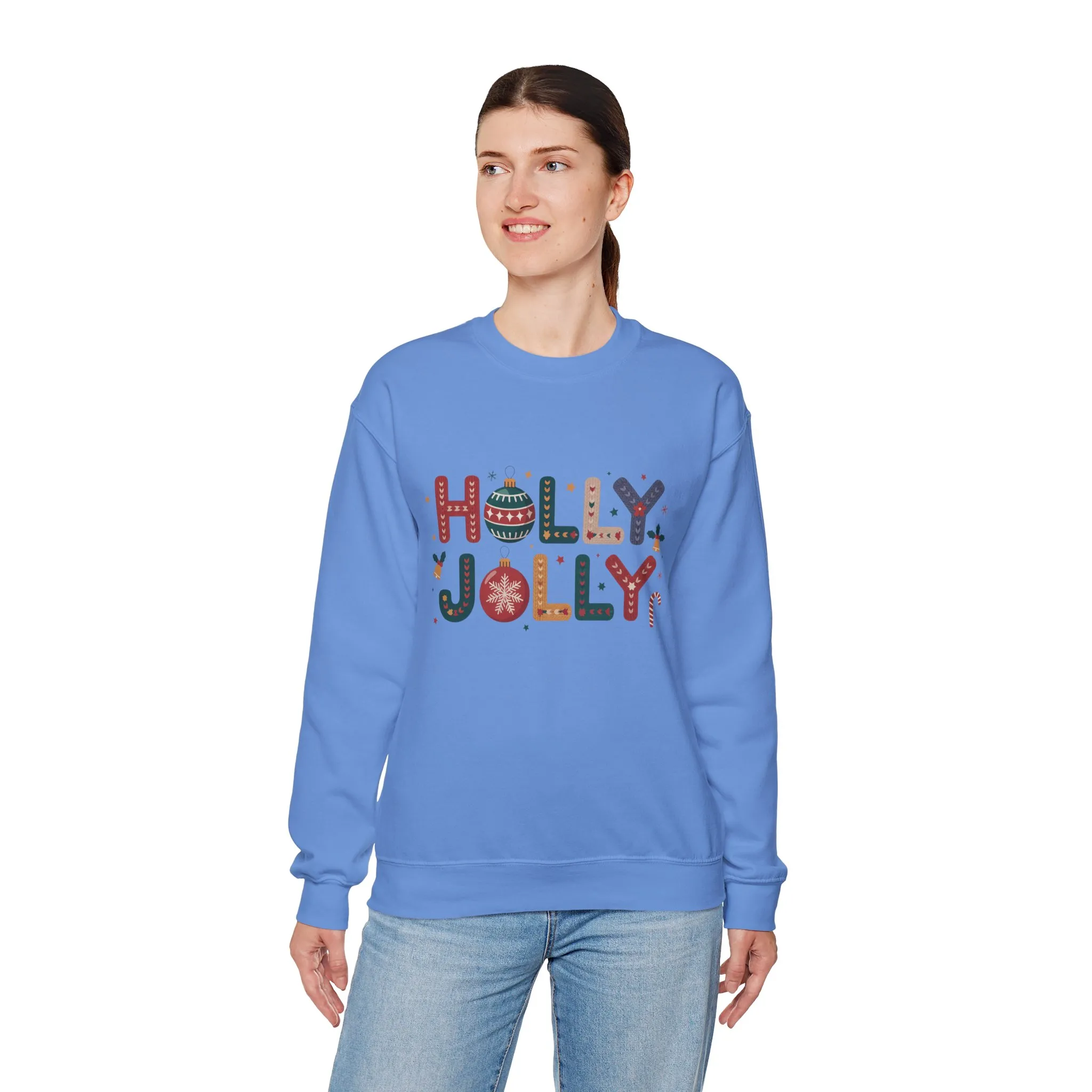 Women's Holly Jolly Christmas Sweatshirt, Ornament Letter Design, Cozy Holiday Pullover, Mother-Daughter Matching Outfit - Image 15