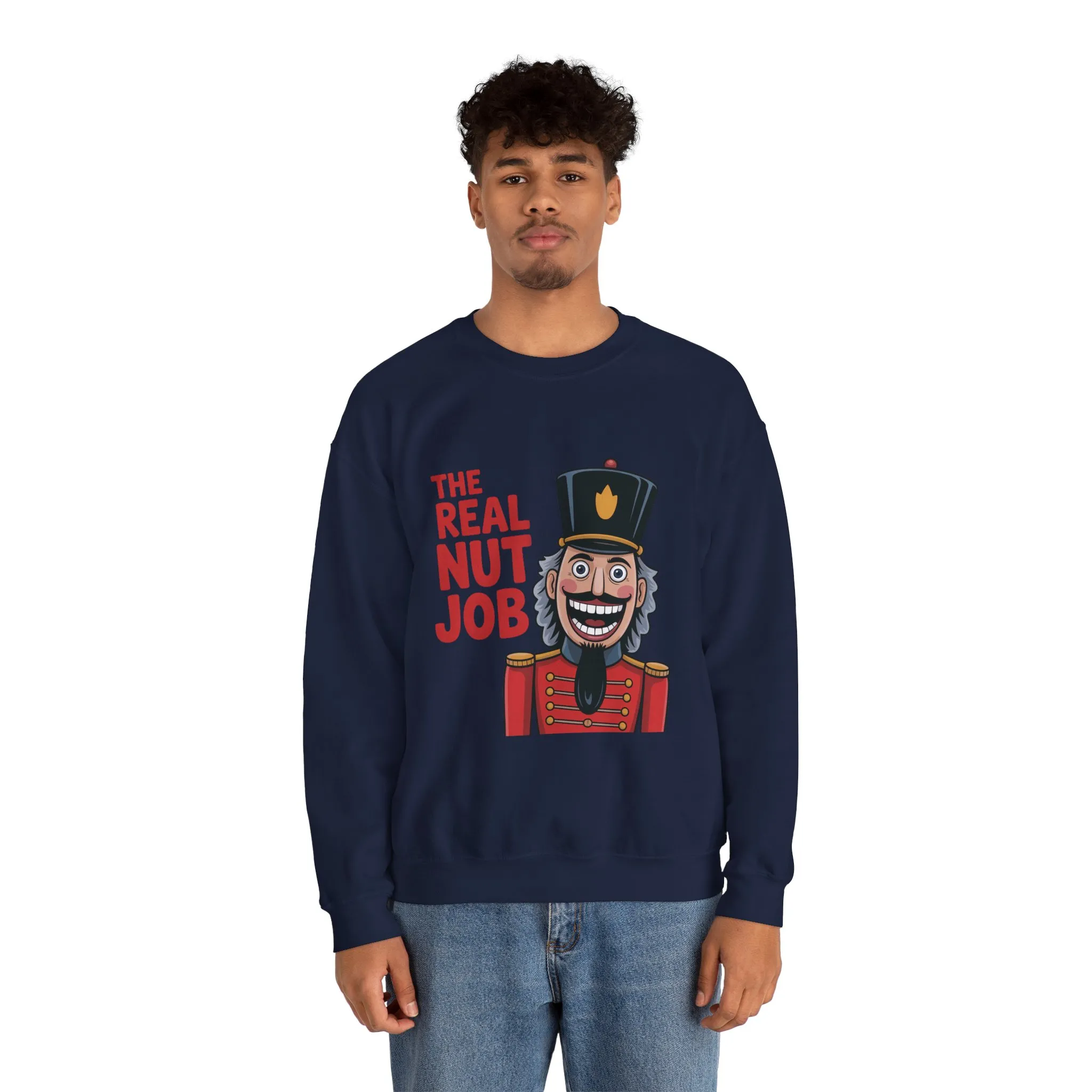The Real Nut Job Men's Sweatshirt, Funny Nutcracker Christmas Sweater, Holiday Gift for Him - Image 20