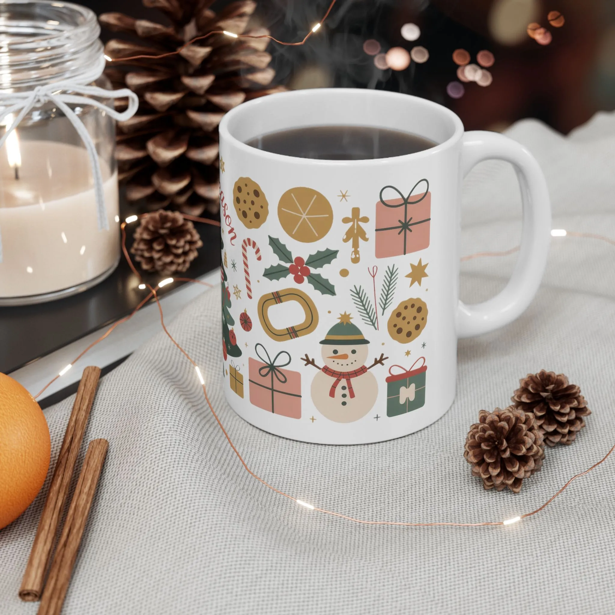 Tis The Season Christmas Mug, Cozy Holiday Coffee Cup, Festive Tree - Santa Design, Christmas Gift Idea, Ceramic Mug, (11oz, 15oz) - Image 5