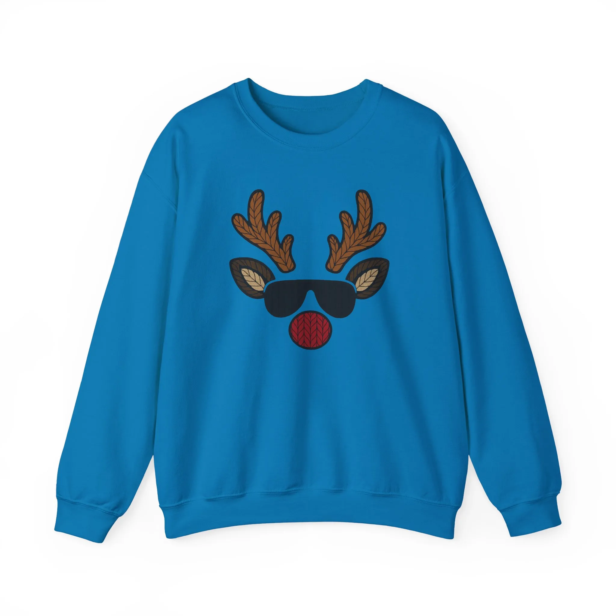 Men's Reindeer Face Christmas Sweatshirt, Classic Knitted Reindeer Design, Father-Son Matching Holiday Outfit - Image 13