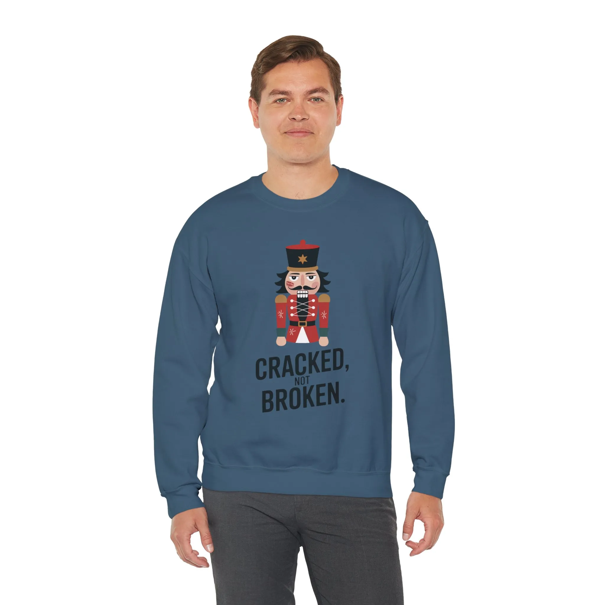 Funny Nutcracker Christmas Shirt for Men, Cracked Not Broken Sweatshirt, Holiday Humor Gift, Festive Winter Outfit - Image 17