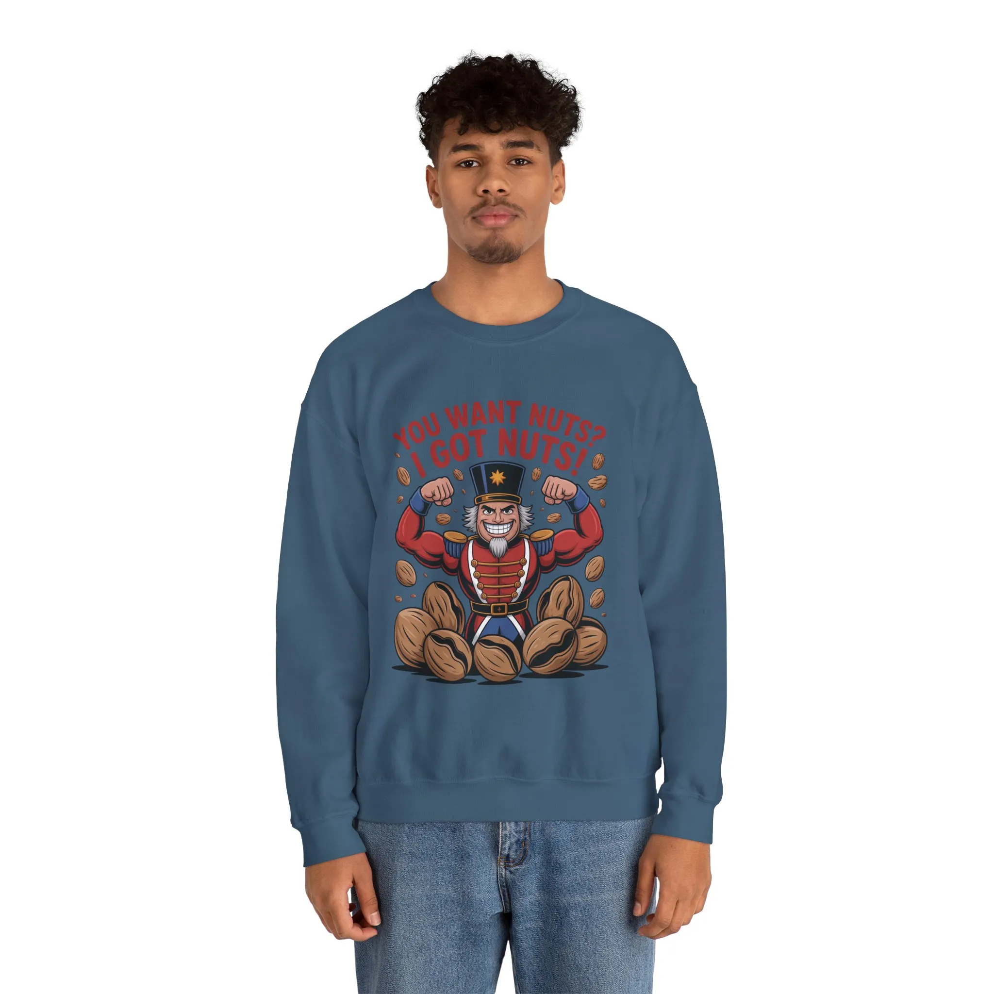 You Want Nuts? Got Nuts! Men's Sweatshirt, Funny Nutcracker Christmas Sweater, Holiday Gift for Him - Image 14