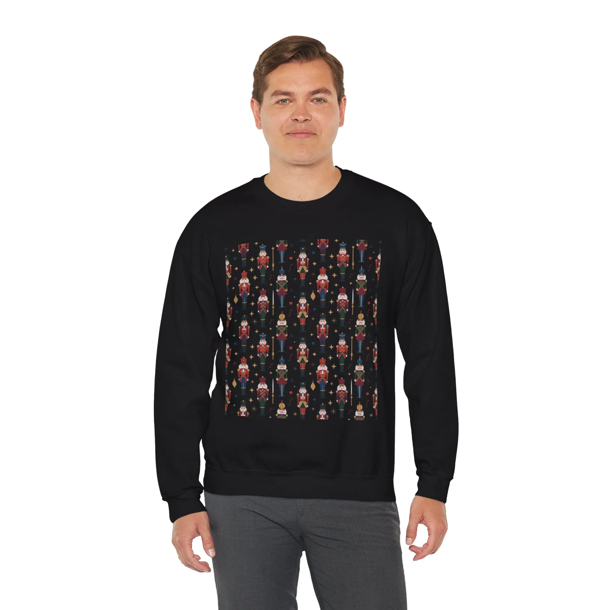Nutcracker Pattern Men's Sweatshirt, Festive Christmas Pullover, Holiday Gift for Him - Image 9
