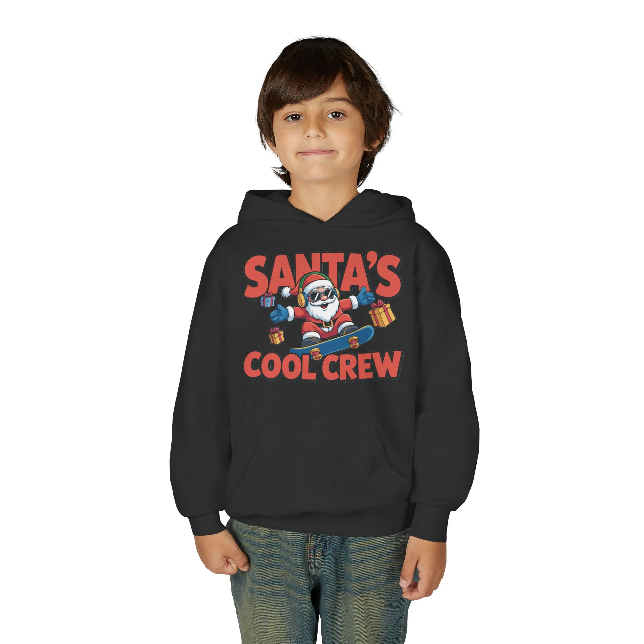 Santa's Cool Crew Youth Hoodie, Funny Christmas Hoodie for Boys, Cool Santa Skateboard Gift, Youth Heavy Blend Hooded Sweatshirt - Image 7