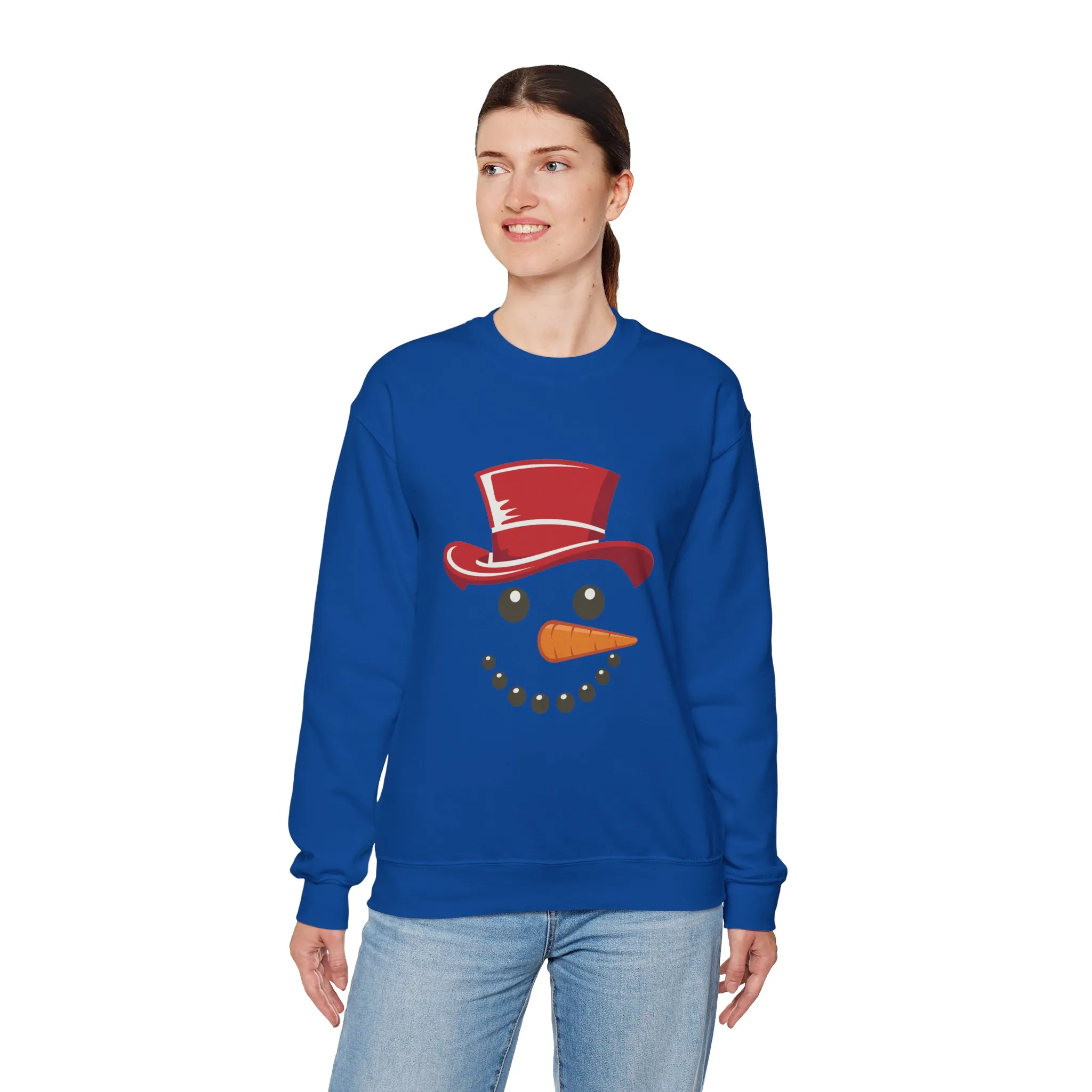 Snowman Face Christmas Sweatshirt, Cute Minimalist Holiday Crewneck, Red Hat Snowman Design, Unisex Winter Gift, Unisex Crewneck Sweatshirt - Image 21