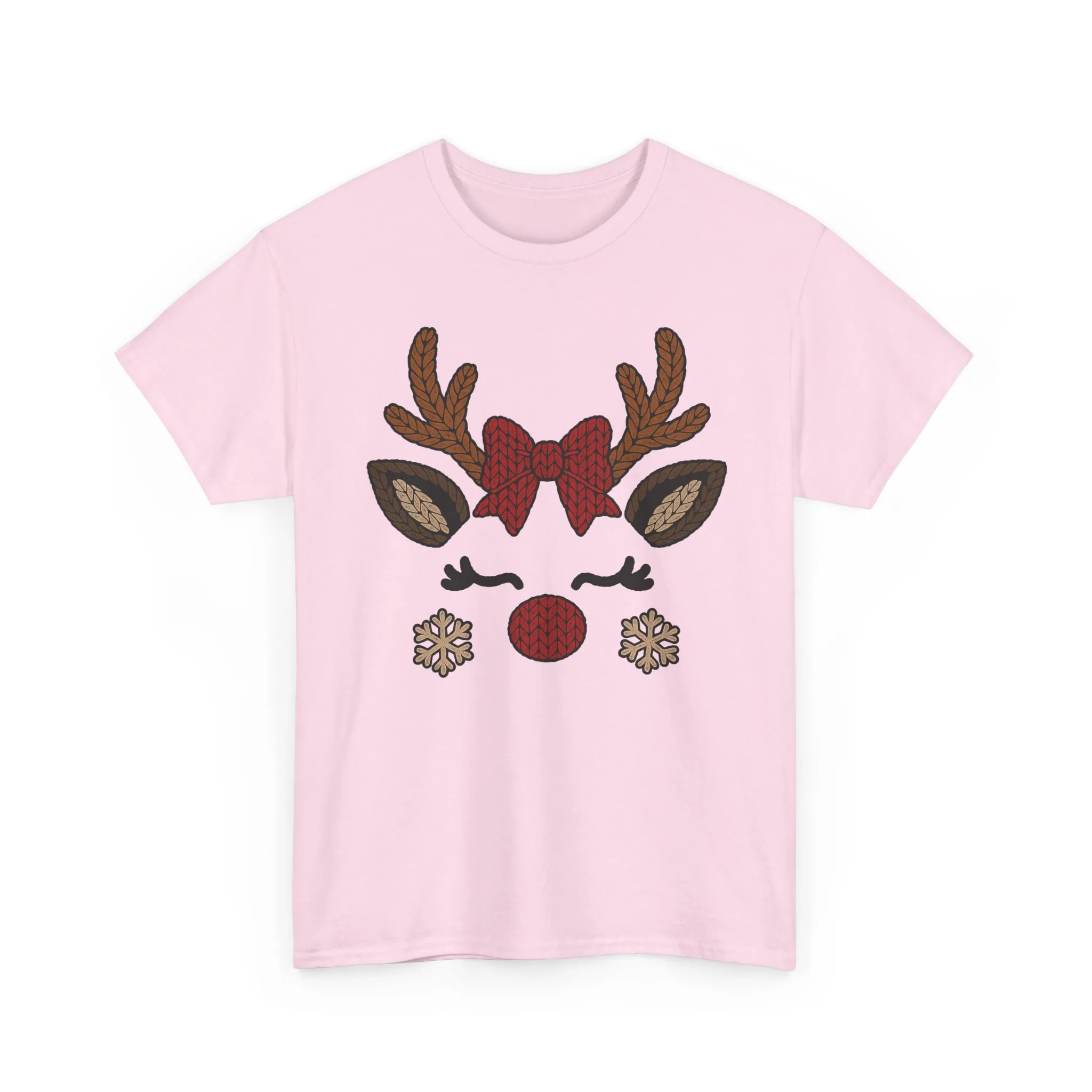 Women's Reindeer Face Christmas T-Shirt, Cute Knitted Holiday Tee, Mother-Daughter Matching Outfit - Image 19