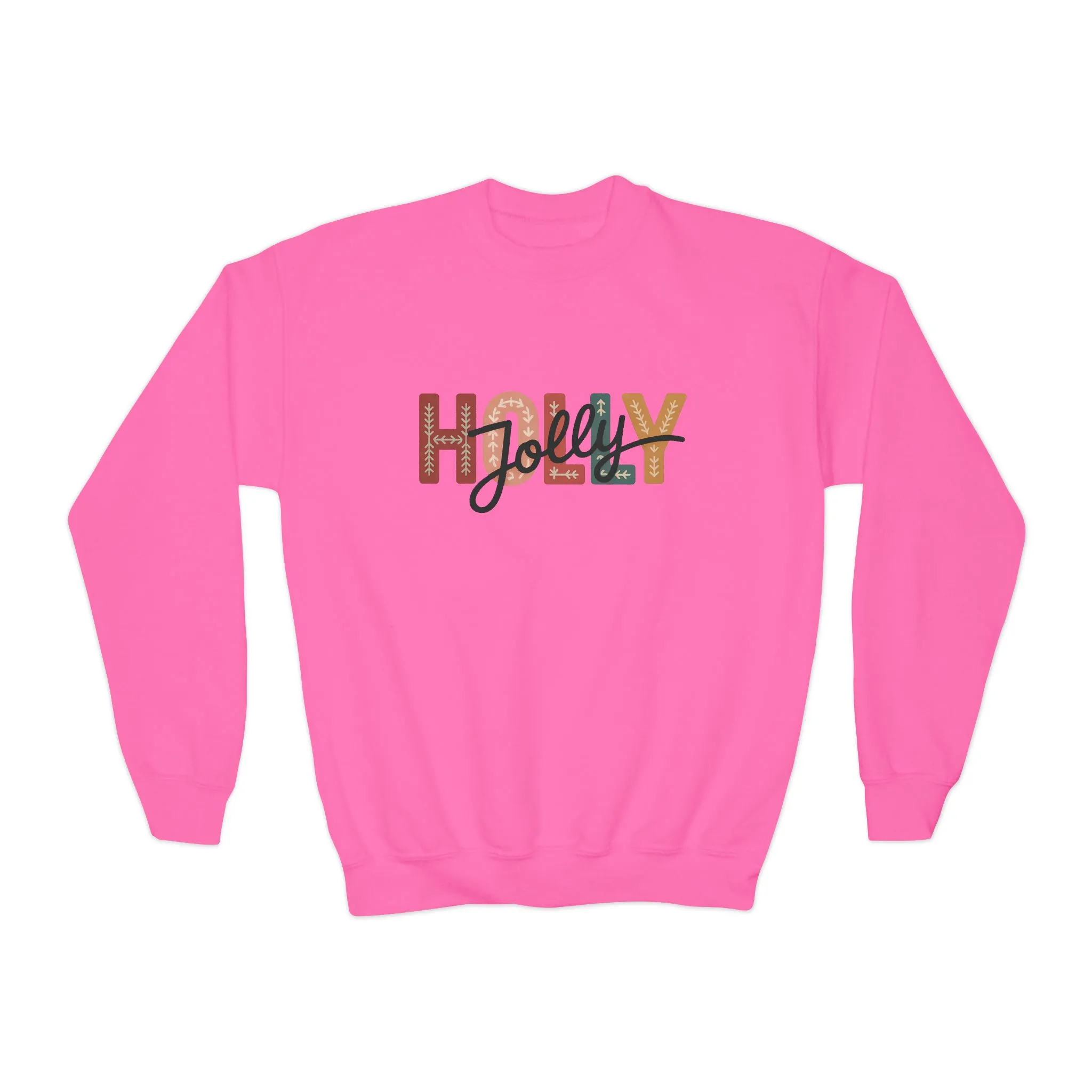 Girls Holly Jolly Christmas Sweatshirt, Minimal Festive Letter Pullover, Mother-Daughter Matching Outfit - Image 2