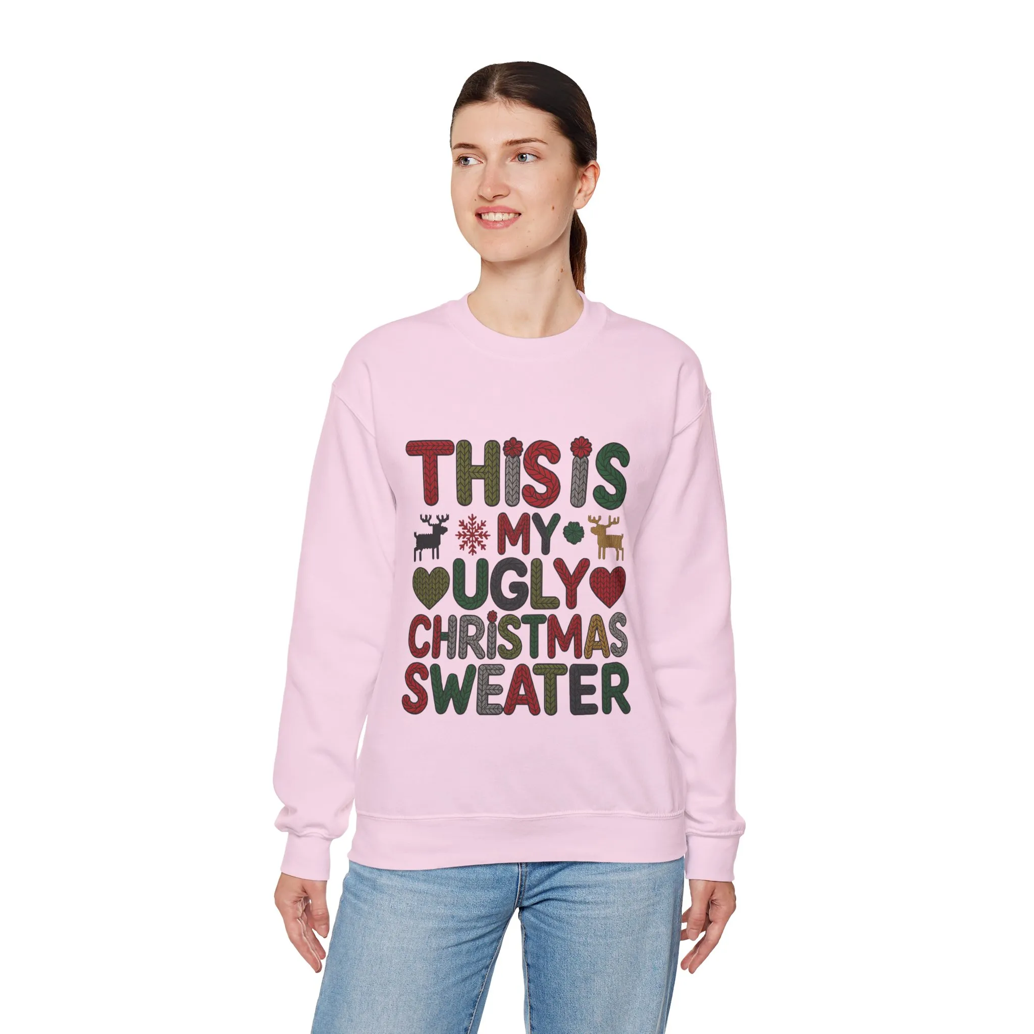 This Is My Ugly Christmas Sweater Women's Sweatshirt, Funny Holiday Pullover, Festive Knit Letter Design, Christmas Party Outfit - Image 21