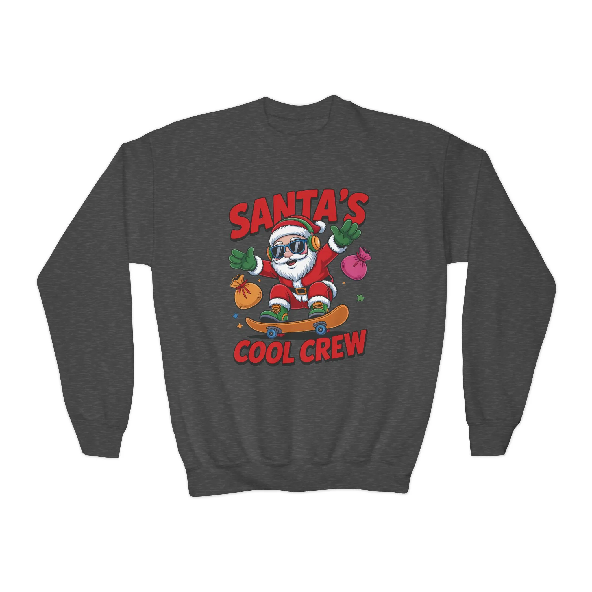 Santa's Cool Crew Youth Sweatshirt, Funny Santa Skateboard Christmas Pullover for Boys, Youth Crewneck Sweatshirt - Image 10