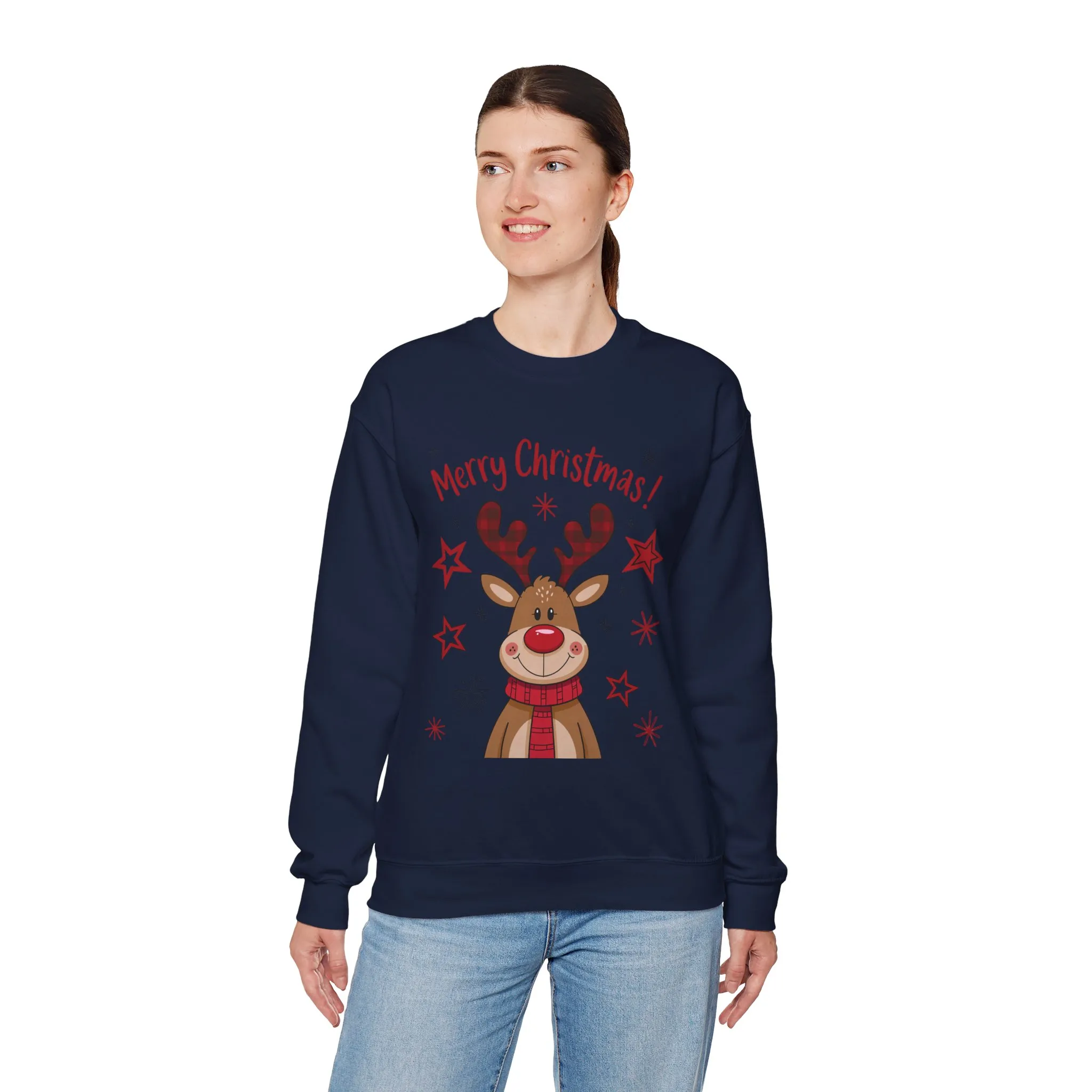 Women's Merry Christmas Reindeer Sweatshirt, Cute Plaid Antlers Design, Holiday Pullover, Mother-Daughter Matching Outfit - Image 21