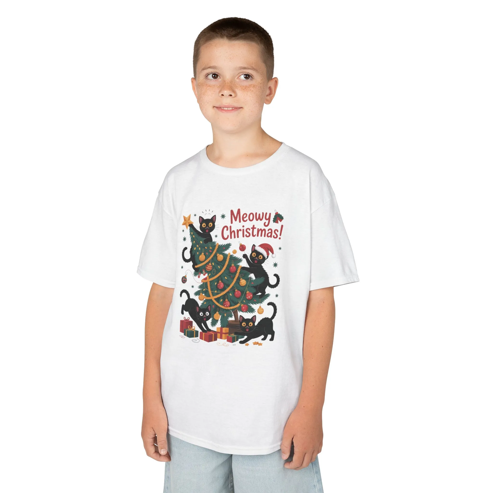 Kids Funny Cat Christmas Tree T-Shirt, Cute Black Cats Holiday Tee, Christmas Cat Chaos Shirt for Girls - Image 3