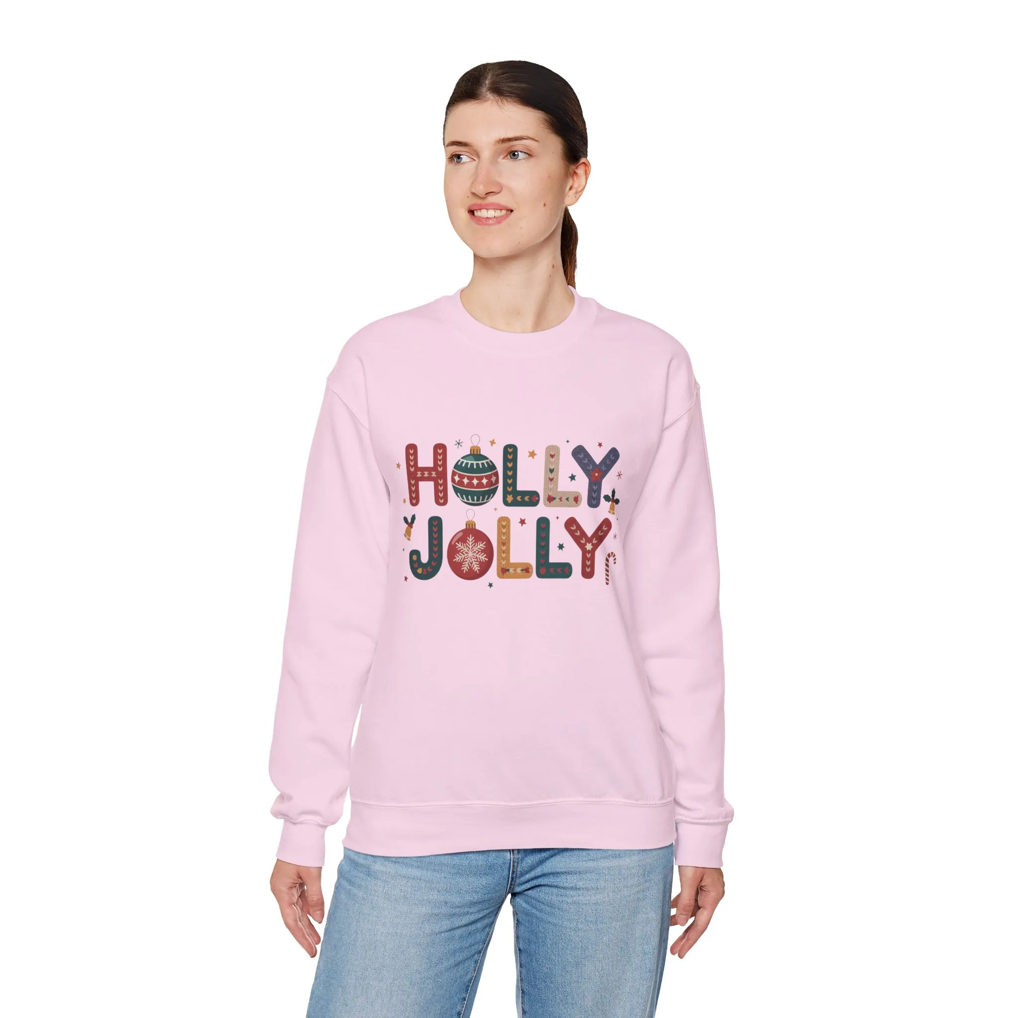 Women's Holly Jolly Christmas Sweatshirt, Ornament Letter Design, Cozy Holiday Pullover, Mother-Daughter Matching Outfit - Image 24