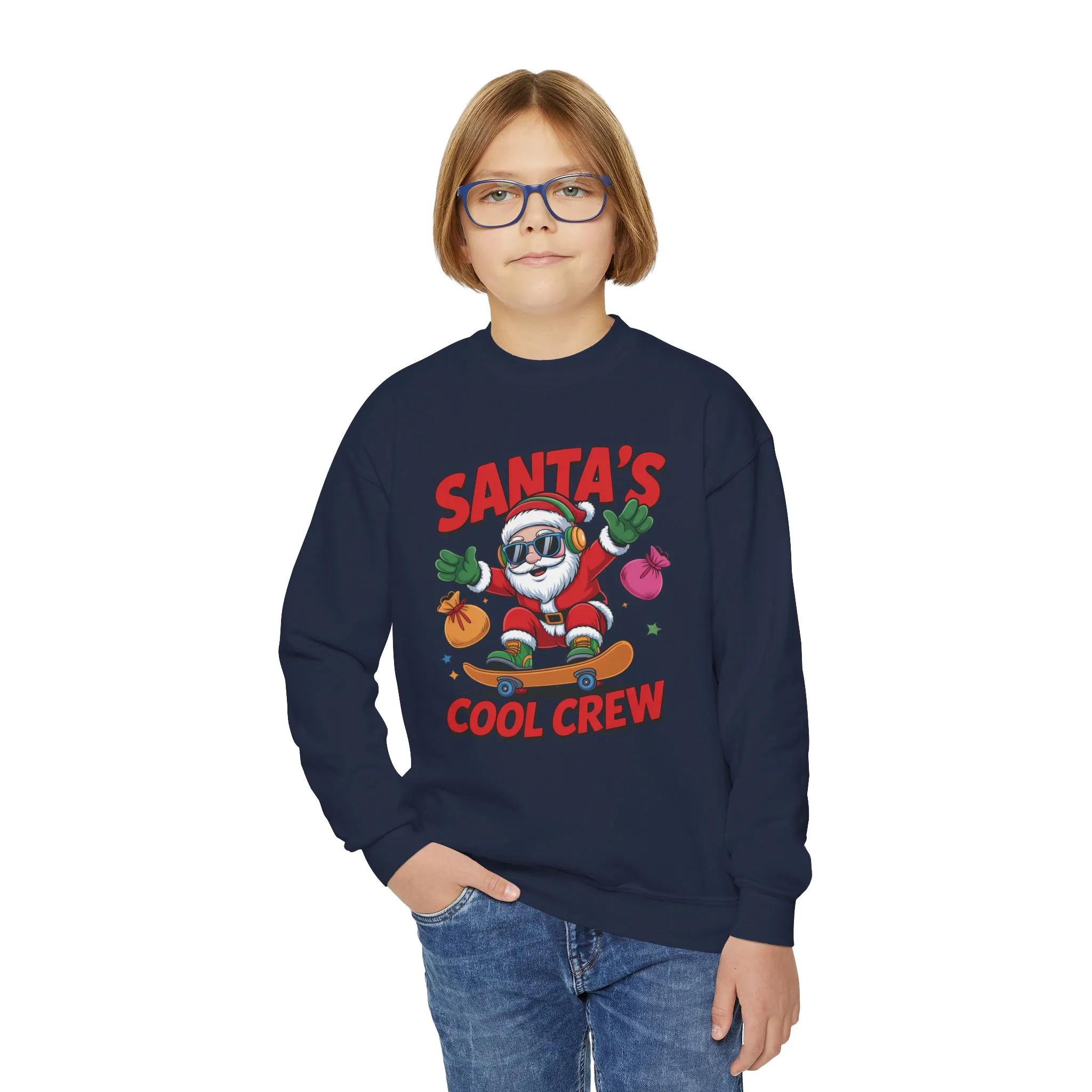 Santa's Cool Crew Youth Sweatshirt, Funny Santa Skateboard Christmas Pullover for Boys, Youth Crewneck Sweatshirt - Image 17