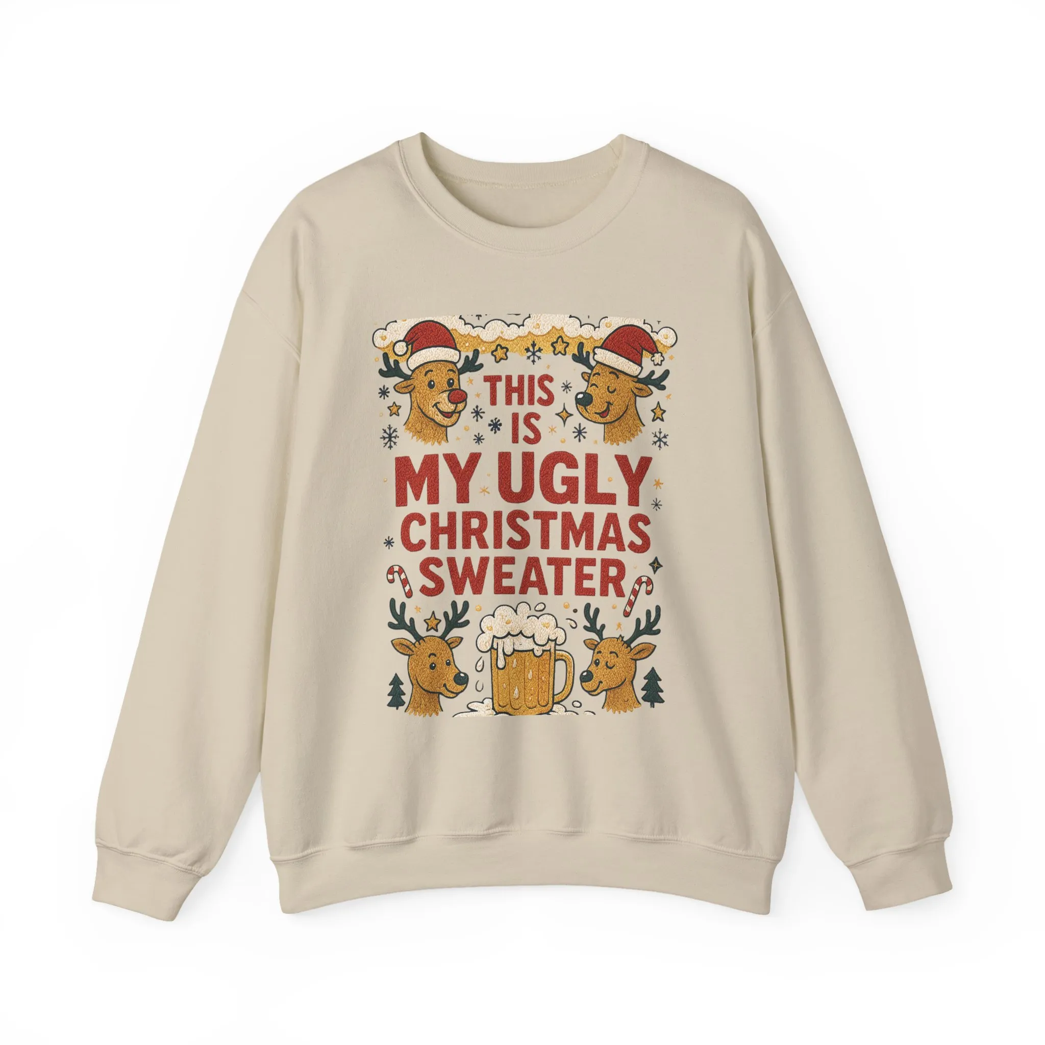 This Is My Ugly Christmas Sweater Men's Sweatshirt, Funny Beer - Reindeer Holiday Pullover, Classic Knit Style, Xmas Party Outfit - Image 2