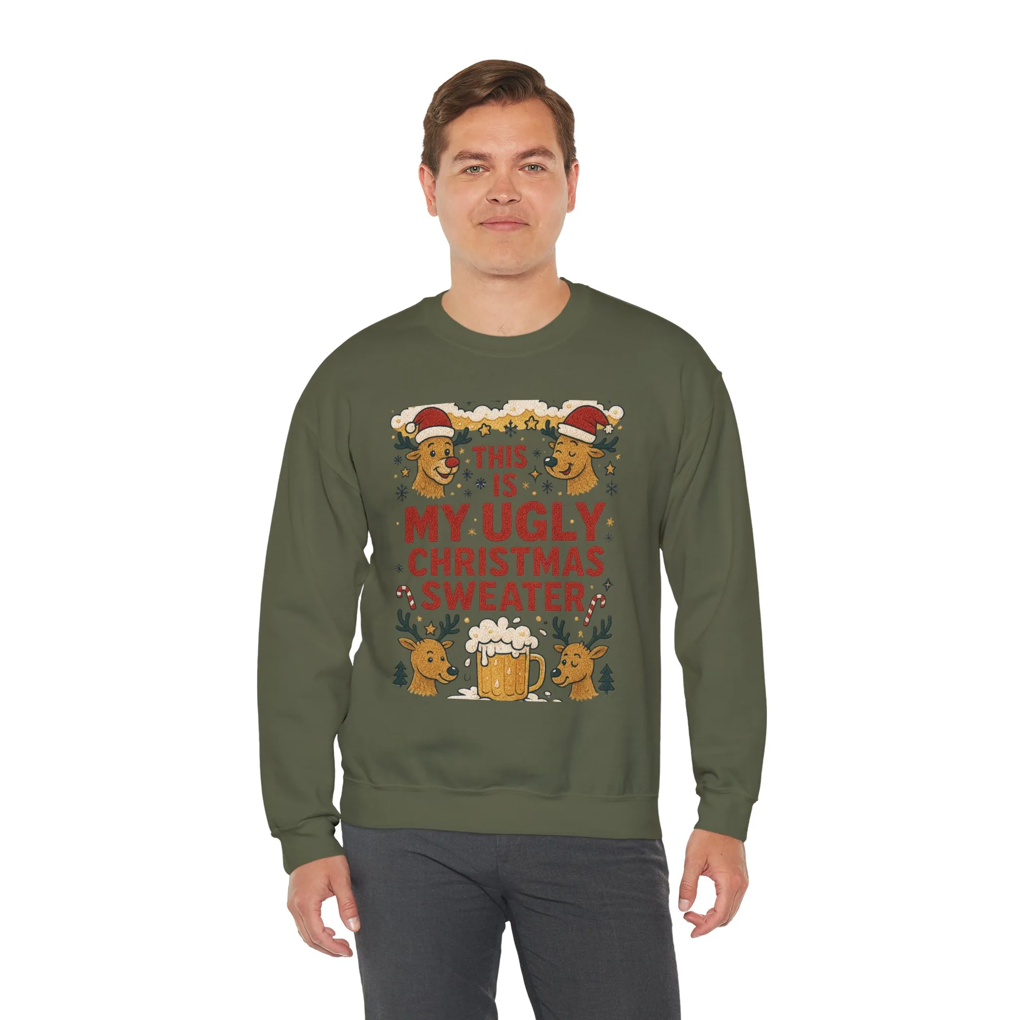 This Is My Ugly Christmas Sweater Men's Sweatshirt, Funny Beer - Reindeer Holiday Pullover, Classic Knit Style, Xmas Party Outfit - Image 12