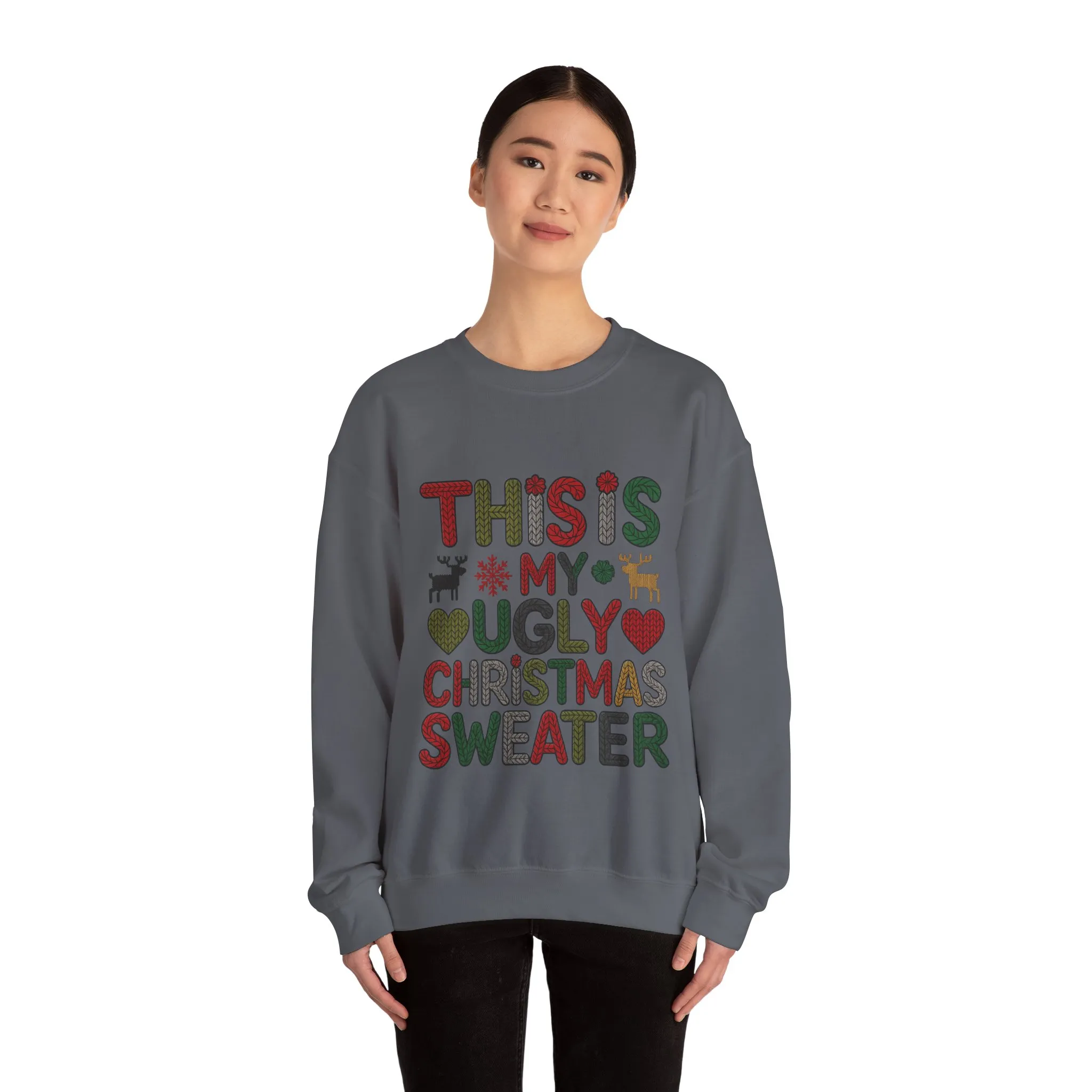 This Is My Ugly Christmas Sweater Women's Sweatshirt, Funny Holiday Pullover, Festive Knit Letter Design, Christmas Party Outfit - Image 11