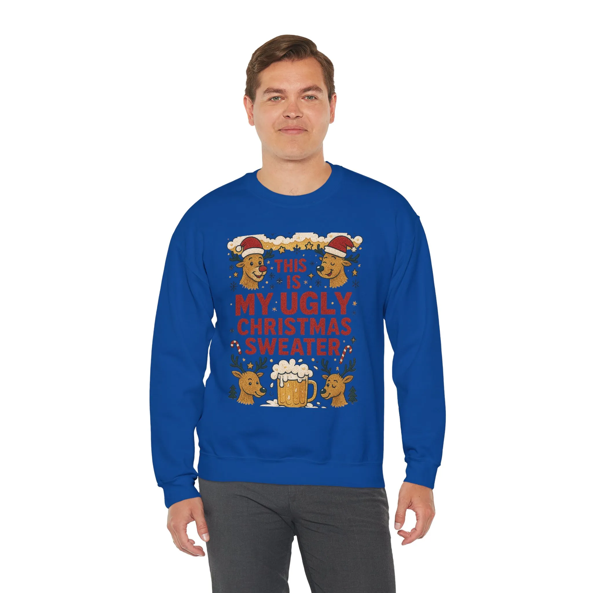 This Is My Ugly Christmas Sweater Men's Sweatshirt, Funny Beer - Reindeer Holiday Pullover, Classic Knit Style, Xmas Party Outfit - Image 18