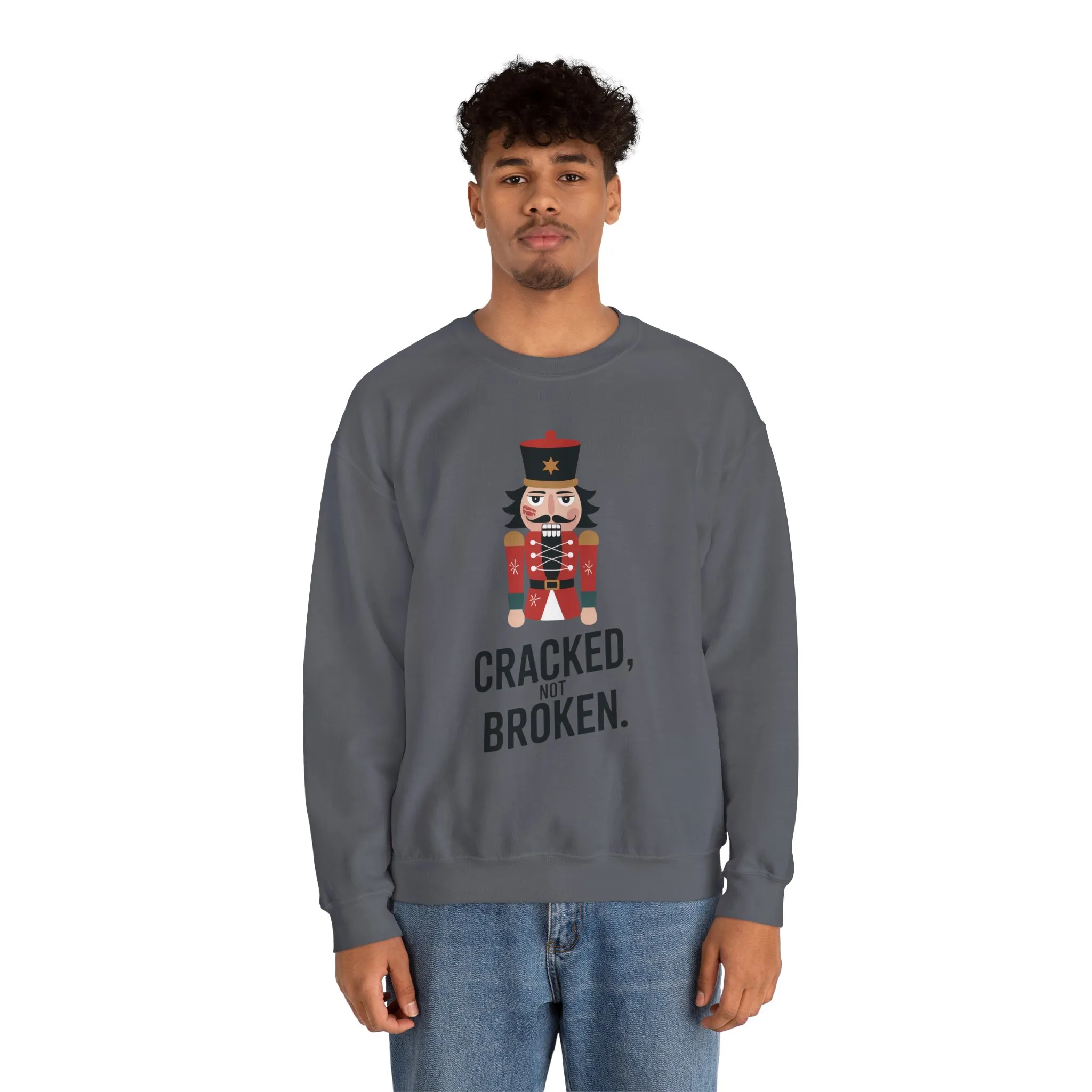 Funny Nutcracker Christmas Shirt for Men, Cracked Not Broken Sweatshirt, Holiday Humor Gift, Festive Winter Outfit - Image 21