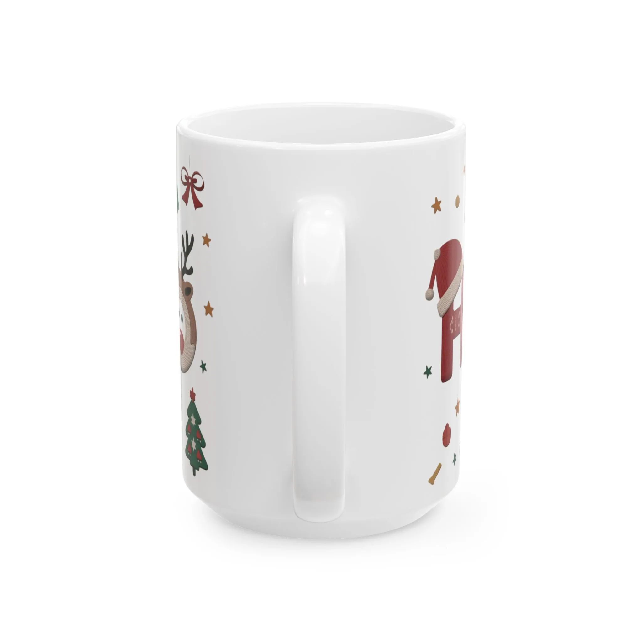 Ho Ho Ho Christmas Mug, Cute Holiday Coffee Cup, Festive Reindeer Knit Design, Xmas Gift for Her & Him, Ceramic Mug (15oz) - Image 3