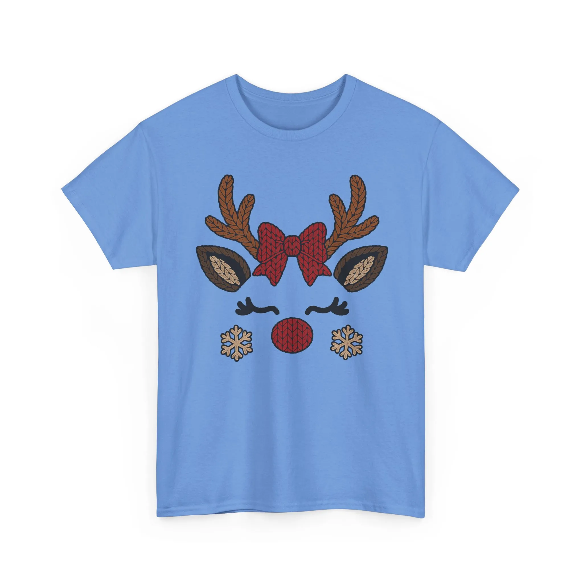 Women's Reindeer Face Christmas T-Shirt, Cute Knitted Holiday Tee, Mother-Daughter Matching Outfit - Image 13