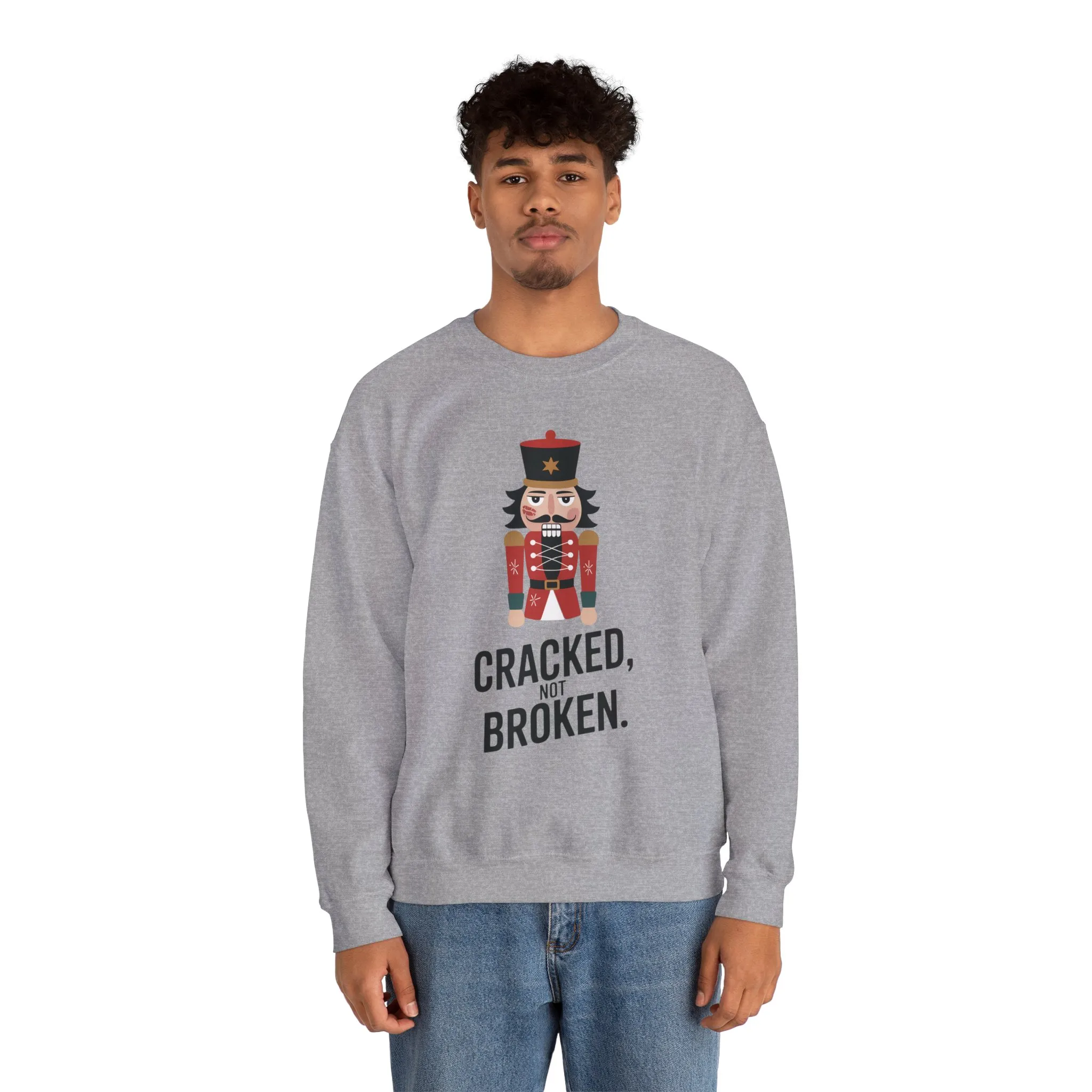 Funny Nutcracker Christmas Shirt for Men, Cracked Not Broken Sweatshirt, Holiday Humor Gift, Festive Winter Outfit - Image 9
