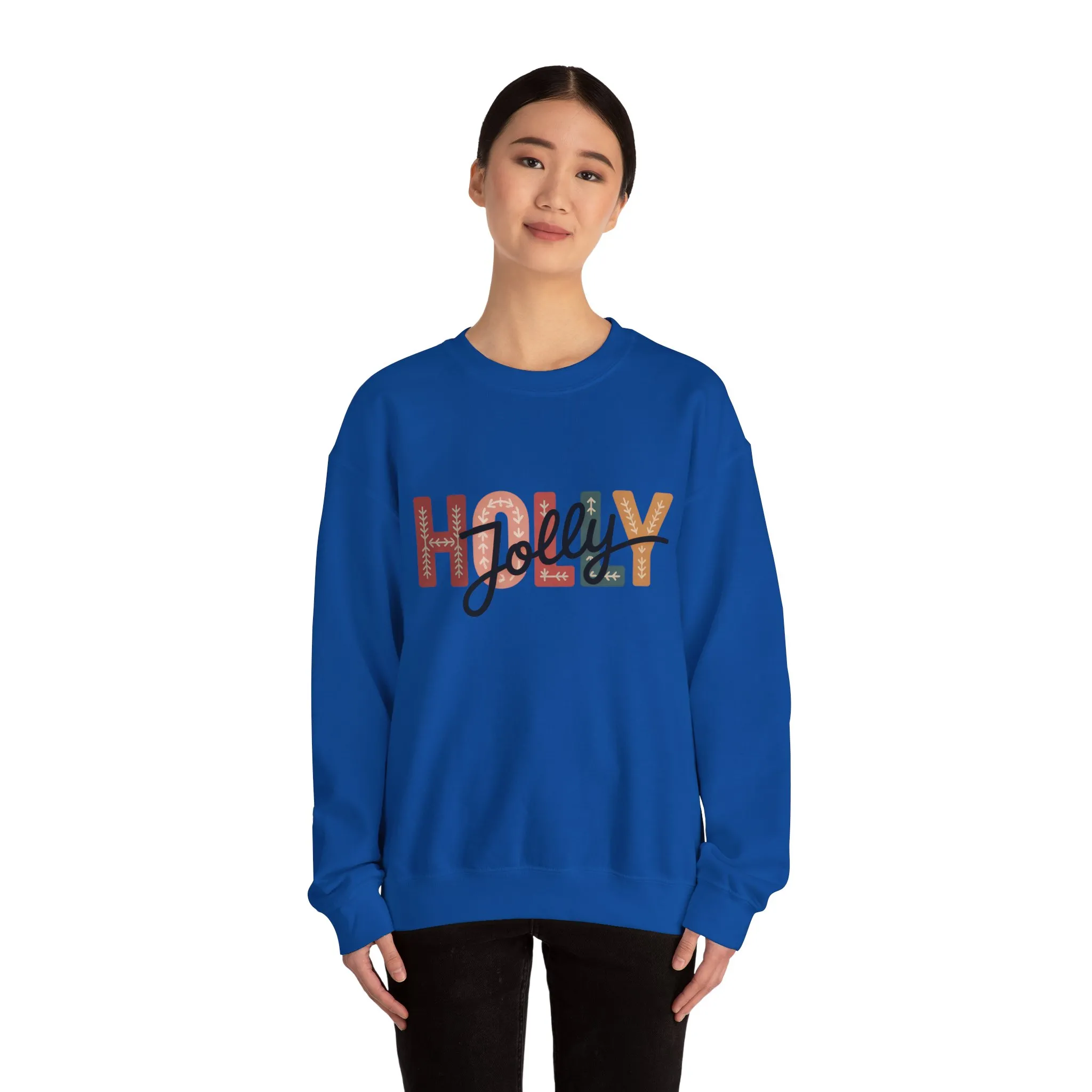 Women's Holly Jolly Christmas Sweatshirt, Minimal Festive Letter Design, Cozy Holiday Pullover, Mother-Daughter Matching Outfit - Image 19